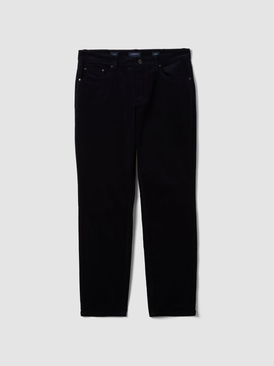 Blue ribbed slim-fit stretch cotton trousers_0