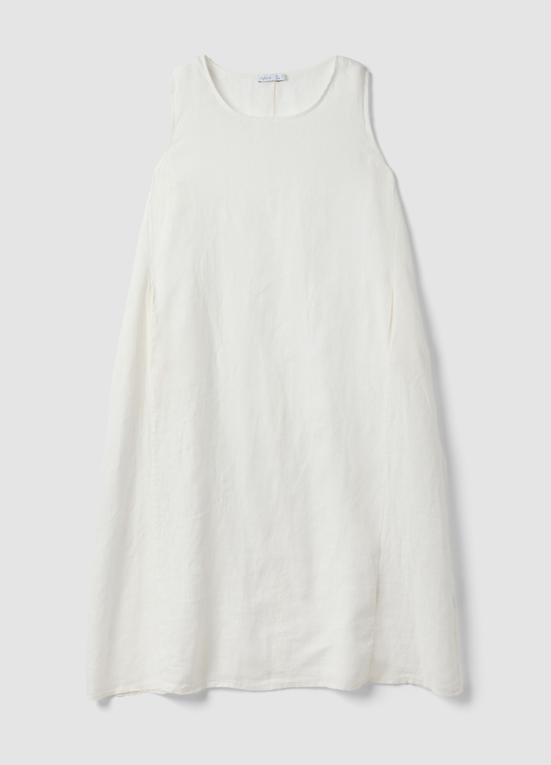 Long white pure linen dress, regular fit