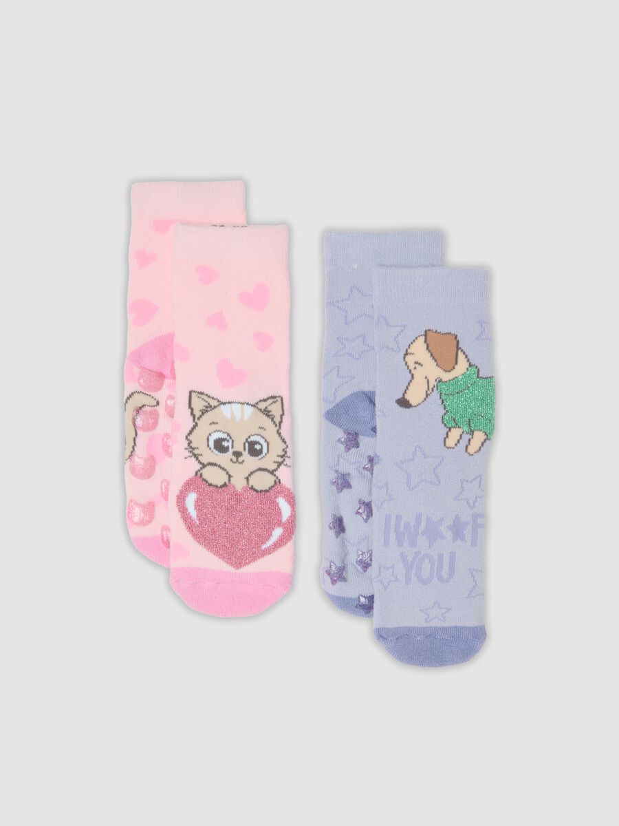 Bipack calze in cotone organico elasticizzato antiscivolo per bambina_0
