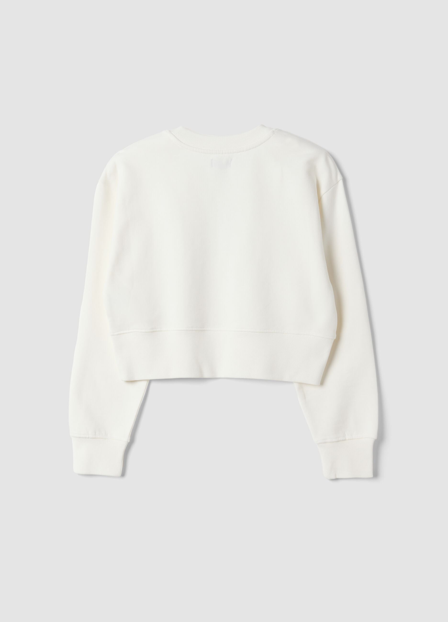 White sweatshirt with ribbed collar in pure organic cotton