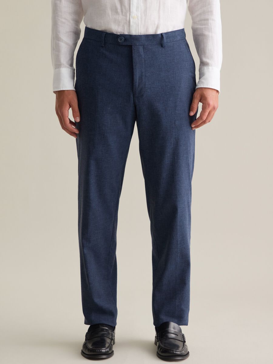 Men's Blue Linen Blend Slim Fit Trousers_1