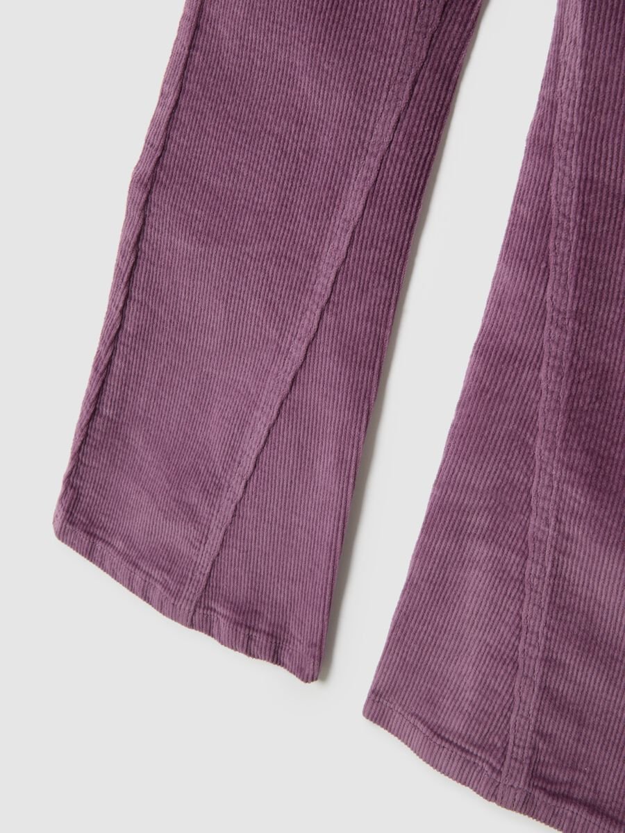 Girls' Wide-Leg Cotton and Purple Velvet Trousers_3
