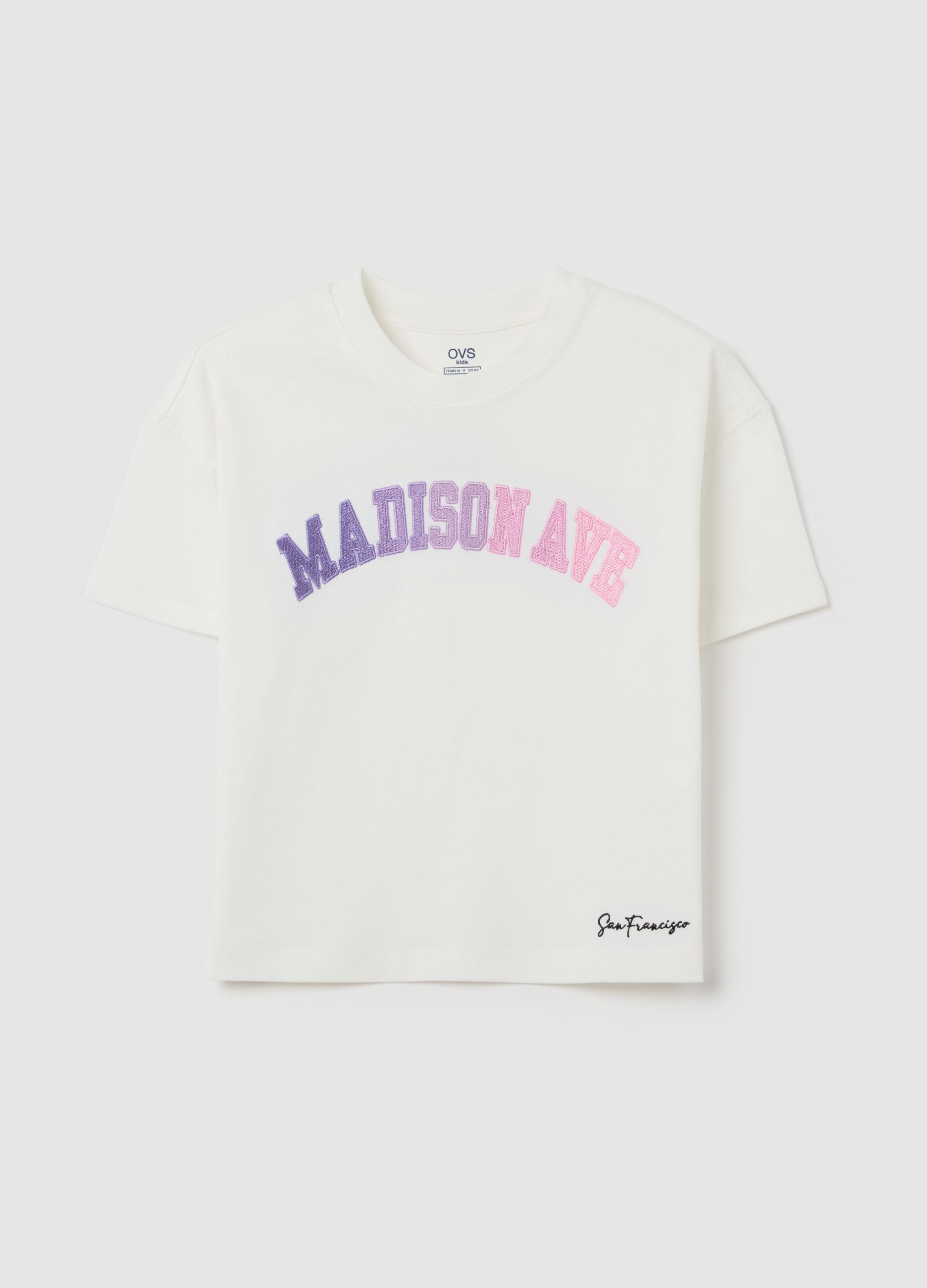 T-shirt da ragazza in puro cotone bianca regular fit con stampa