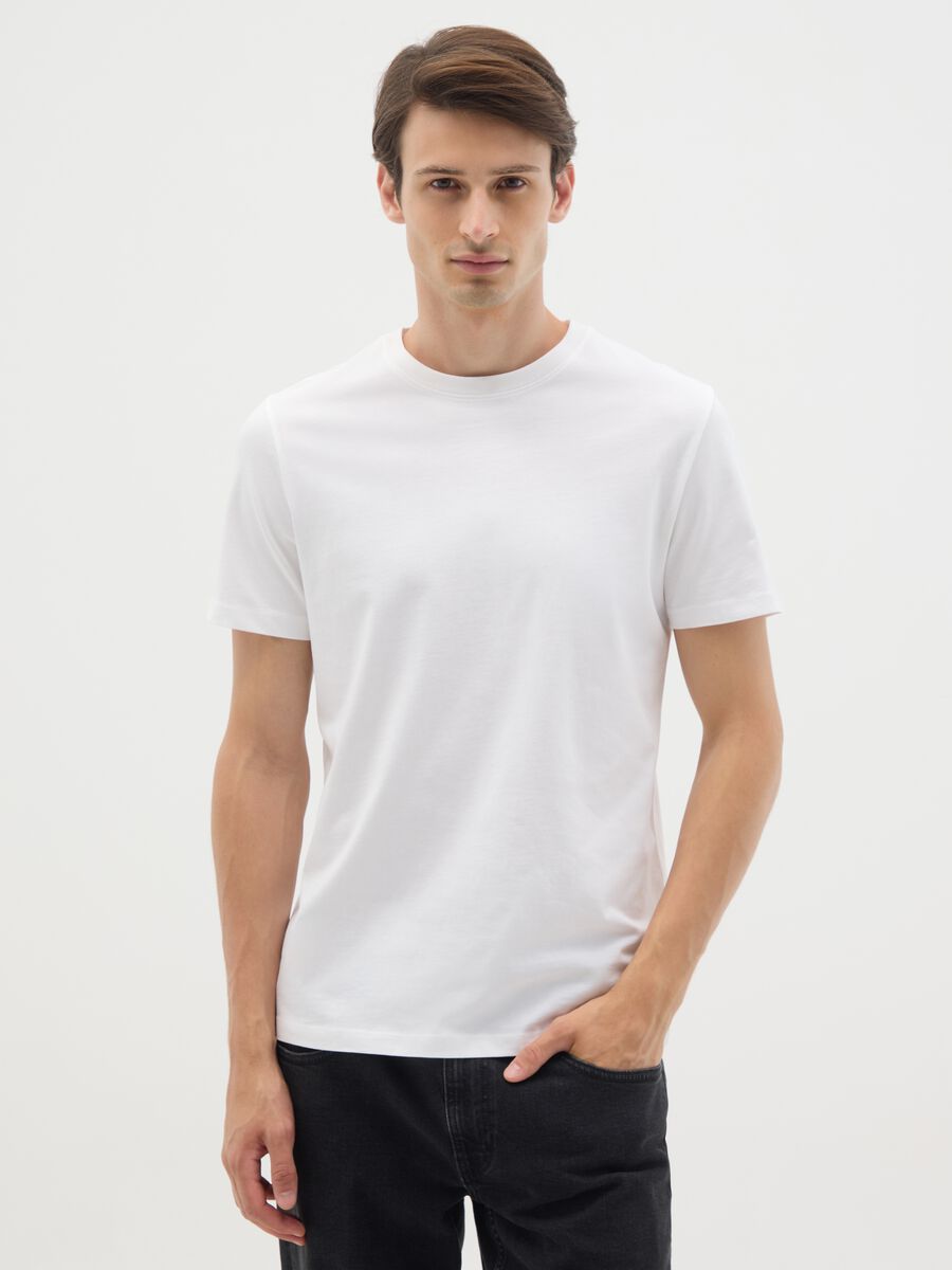 White pure cotton regular fit t-shirt_0