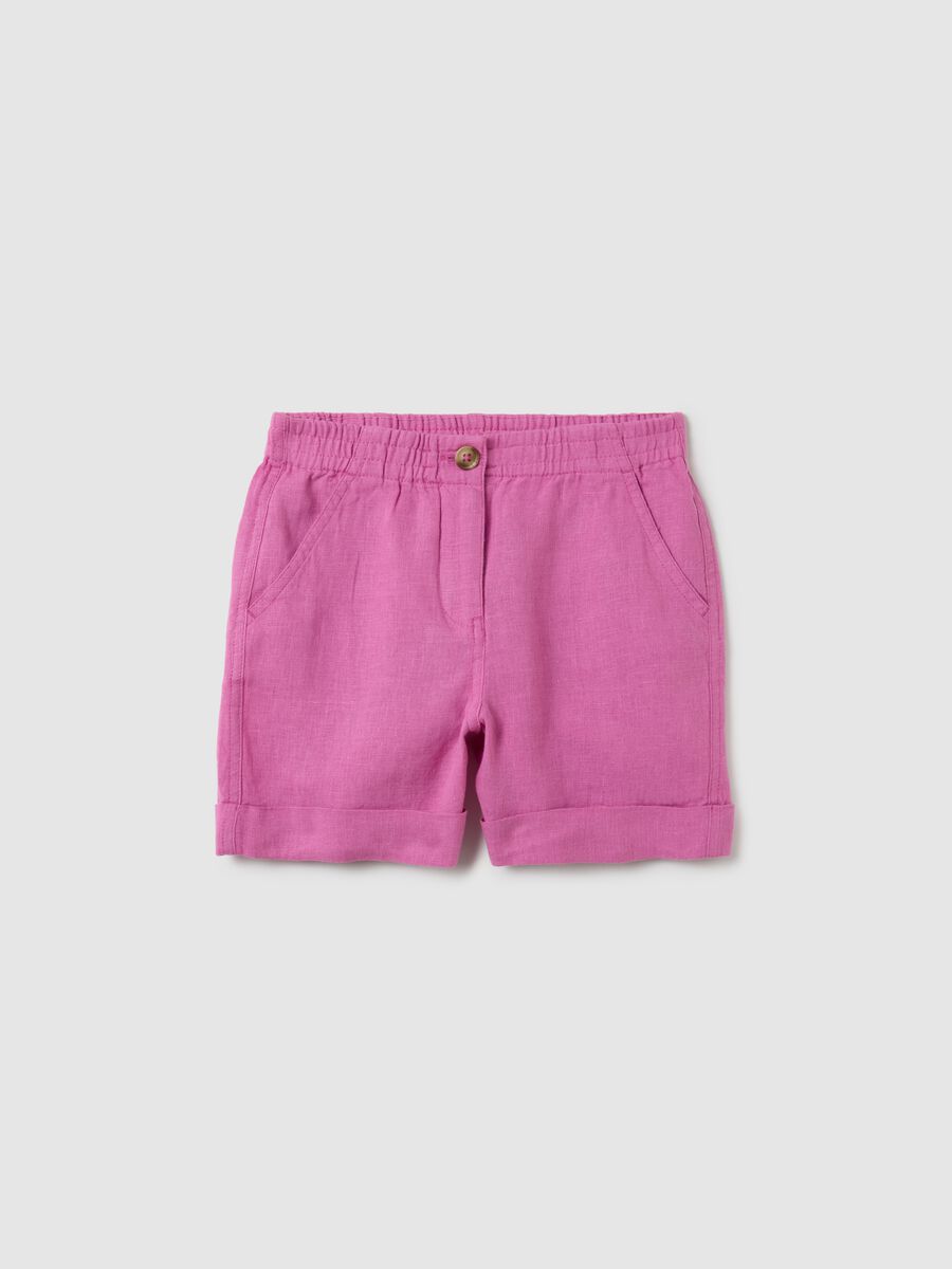 Girls' pink linen shorts regular fit_0