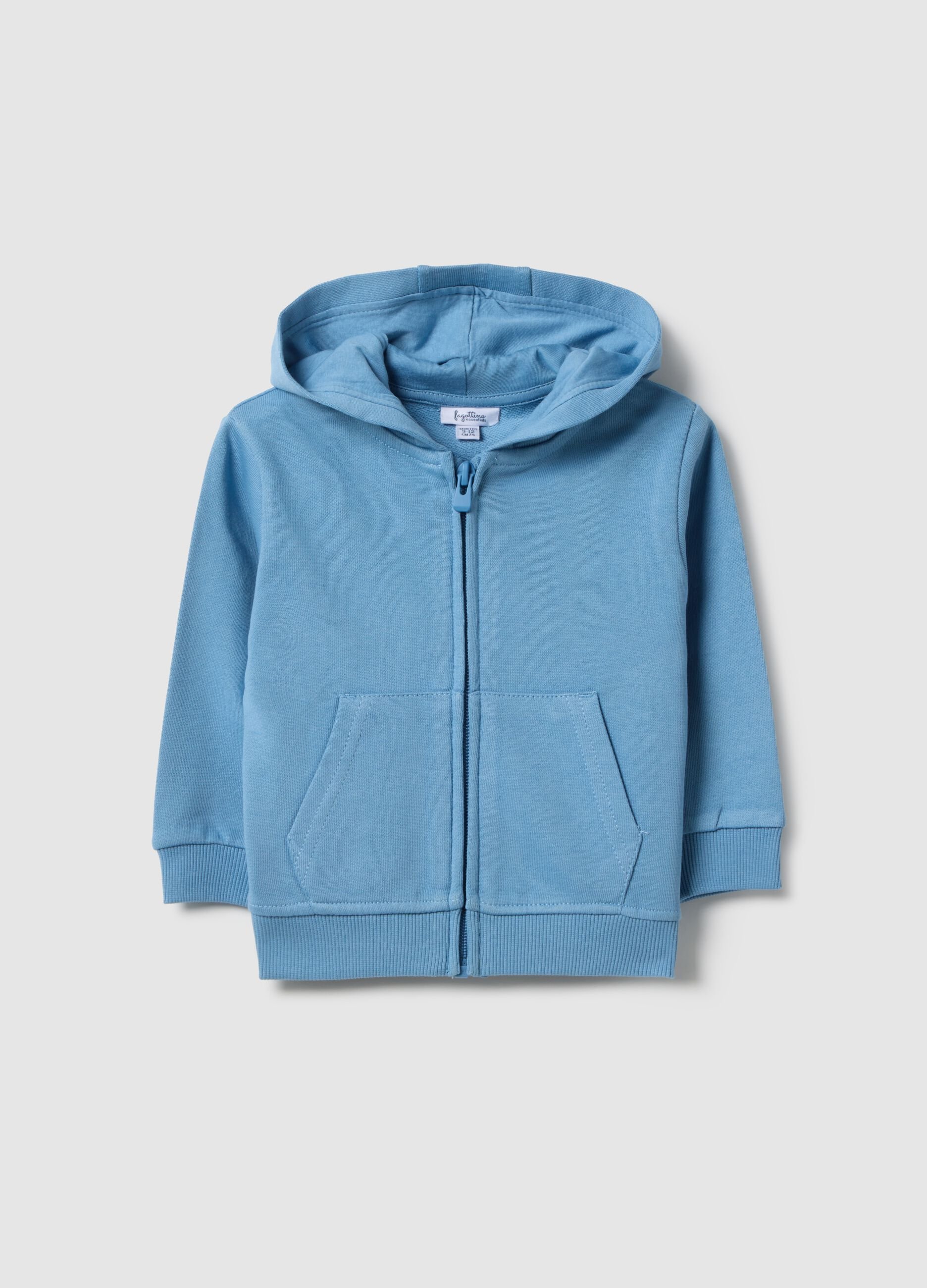 Blue pure cotton hoodie for boys in regular fit with zip