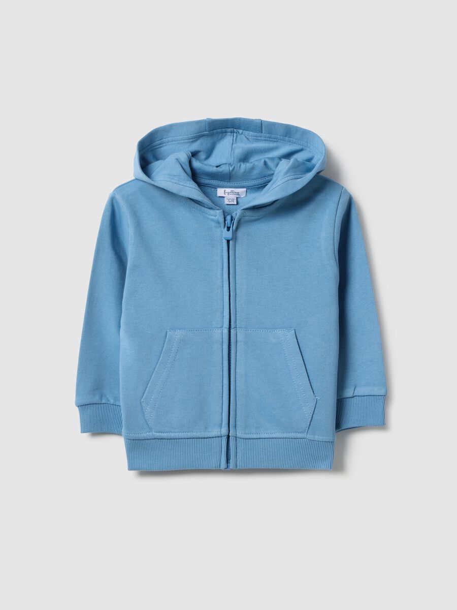 Blue pure cotton hoodie for boys in regular fit with zip_0