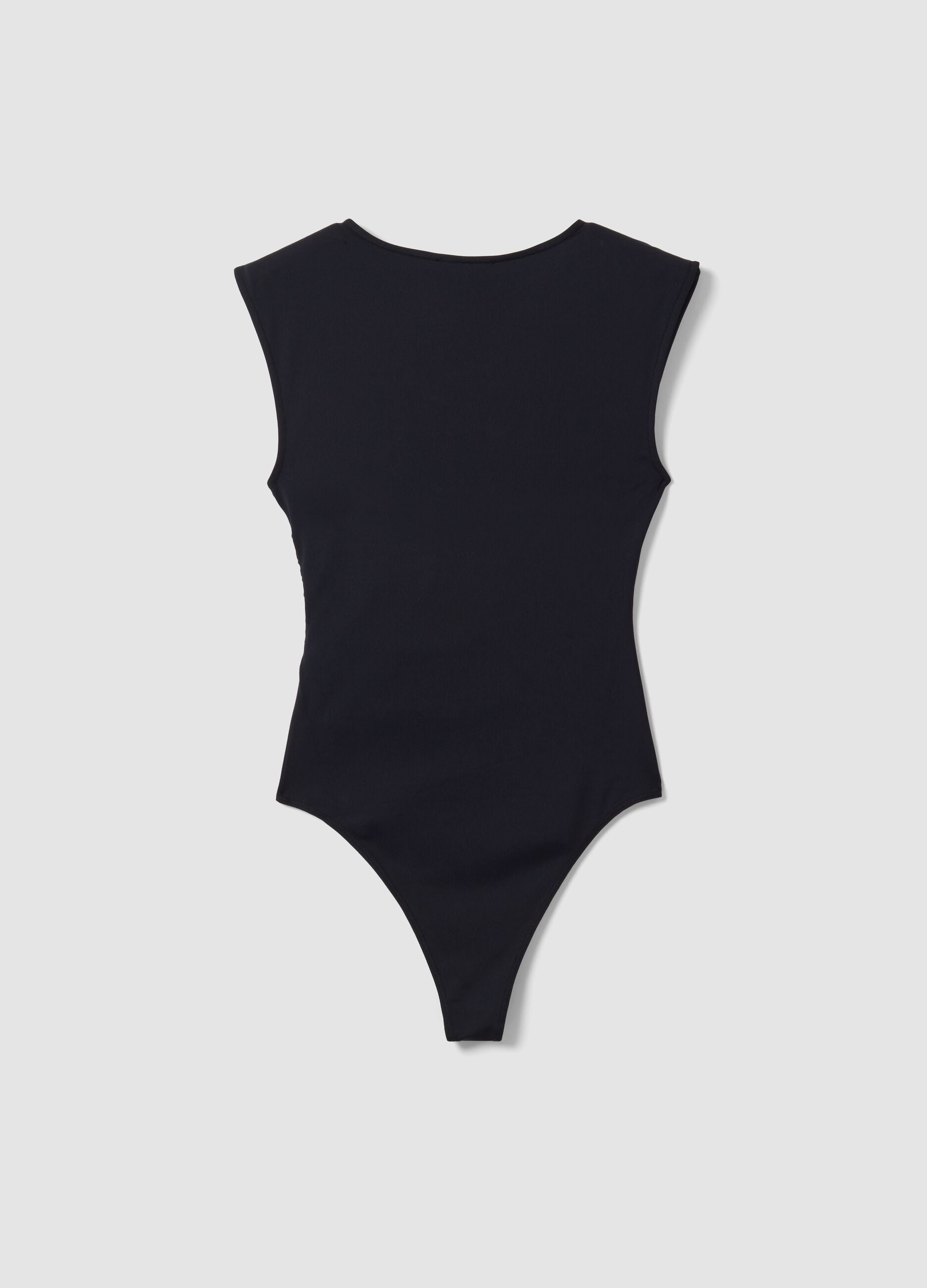 Body nero in tessuto elasticizzato con arricciature regular fit