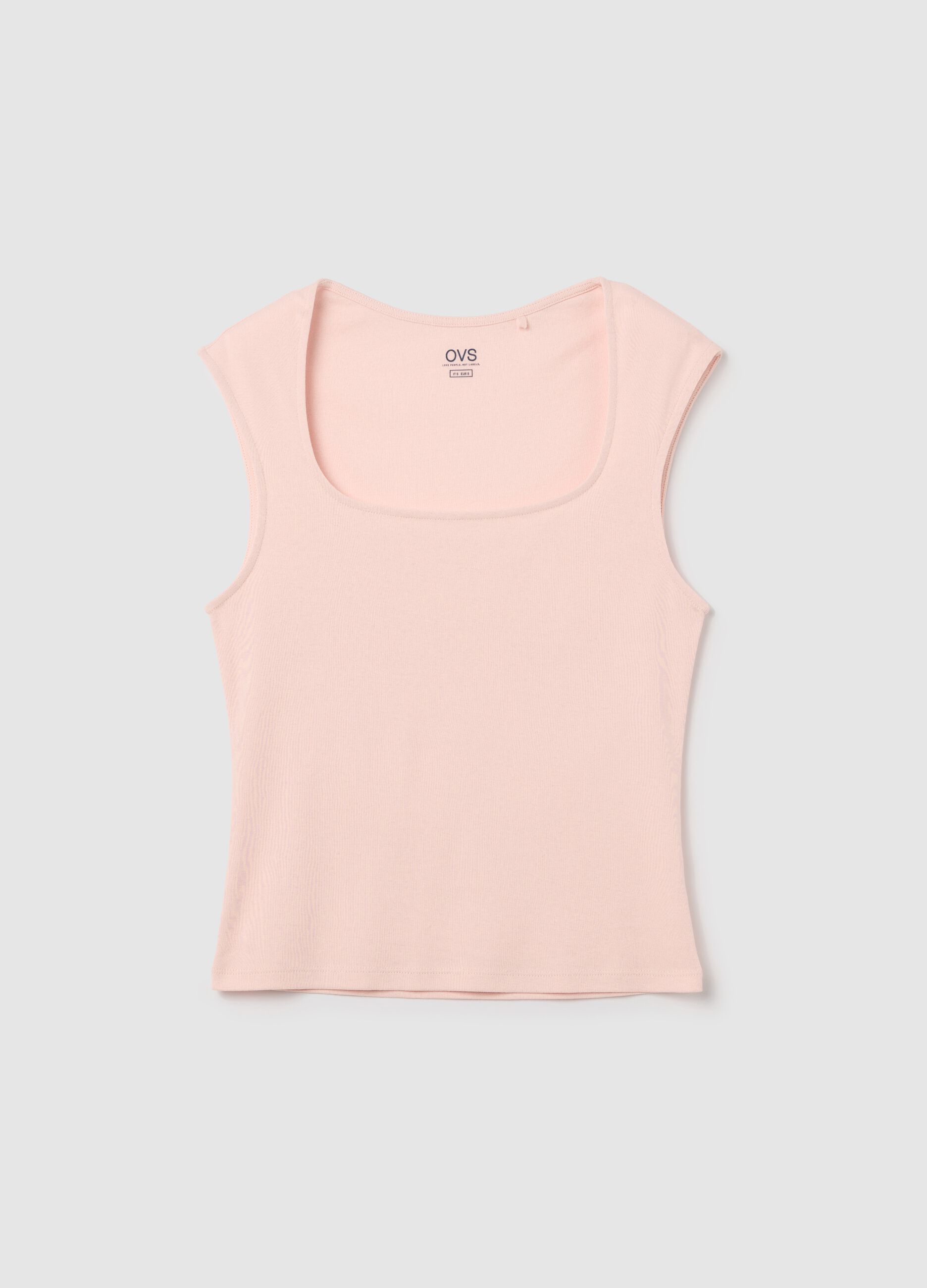 Pink tank top with square neckline