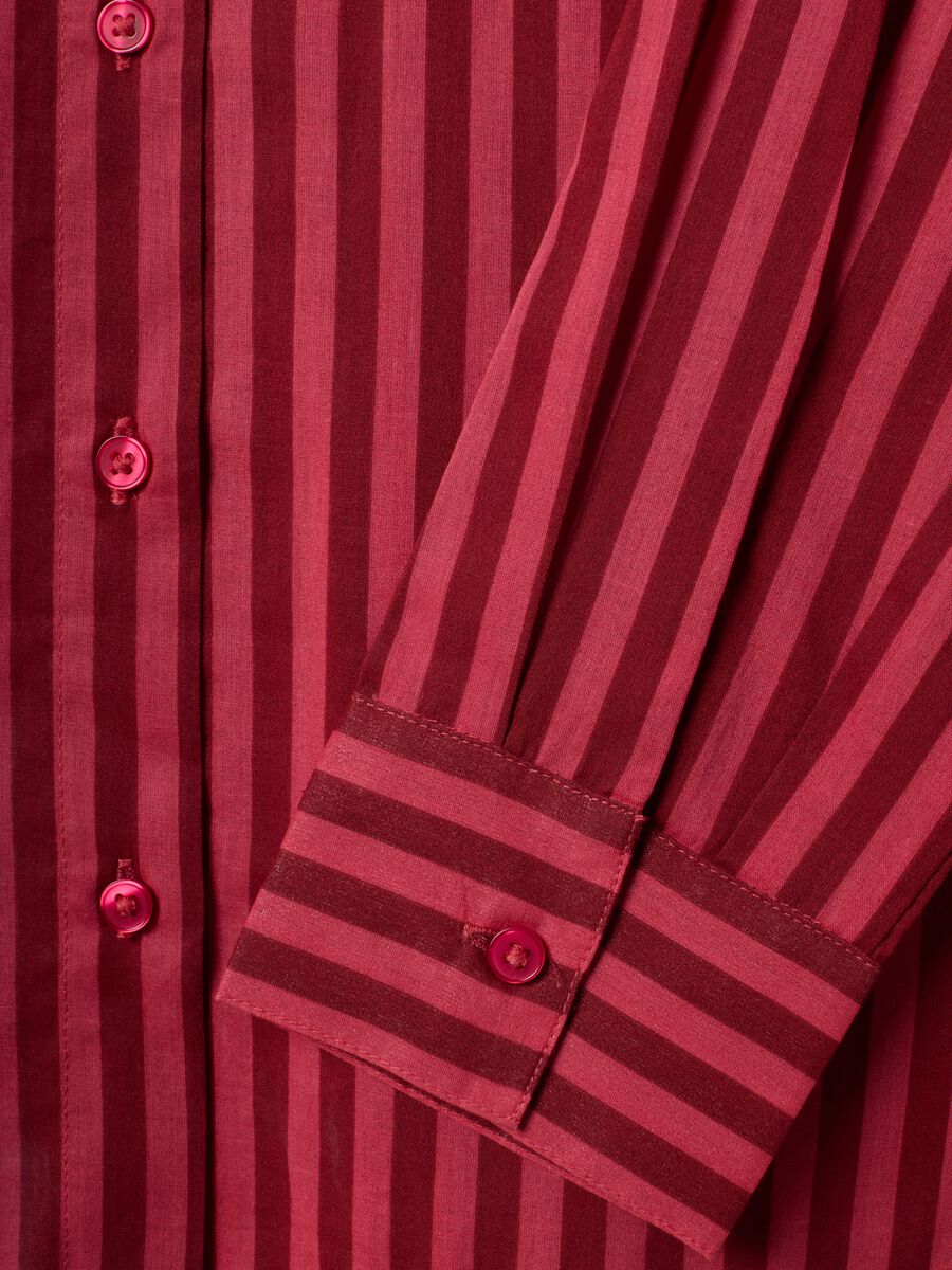 Red striped pure cotton shirt with band collar, regular fit_1