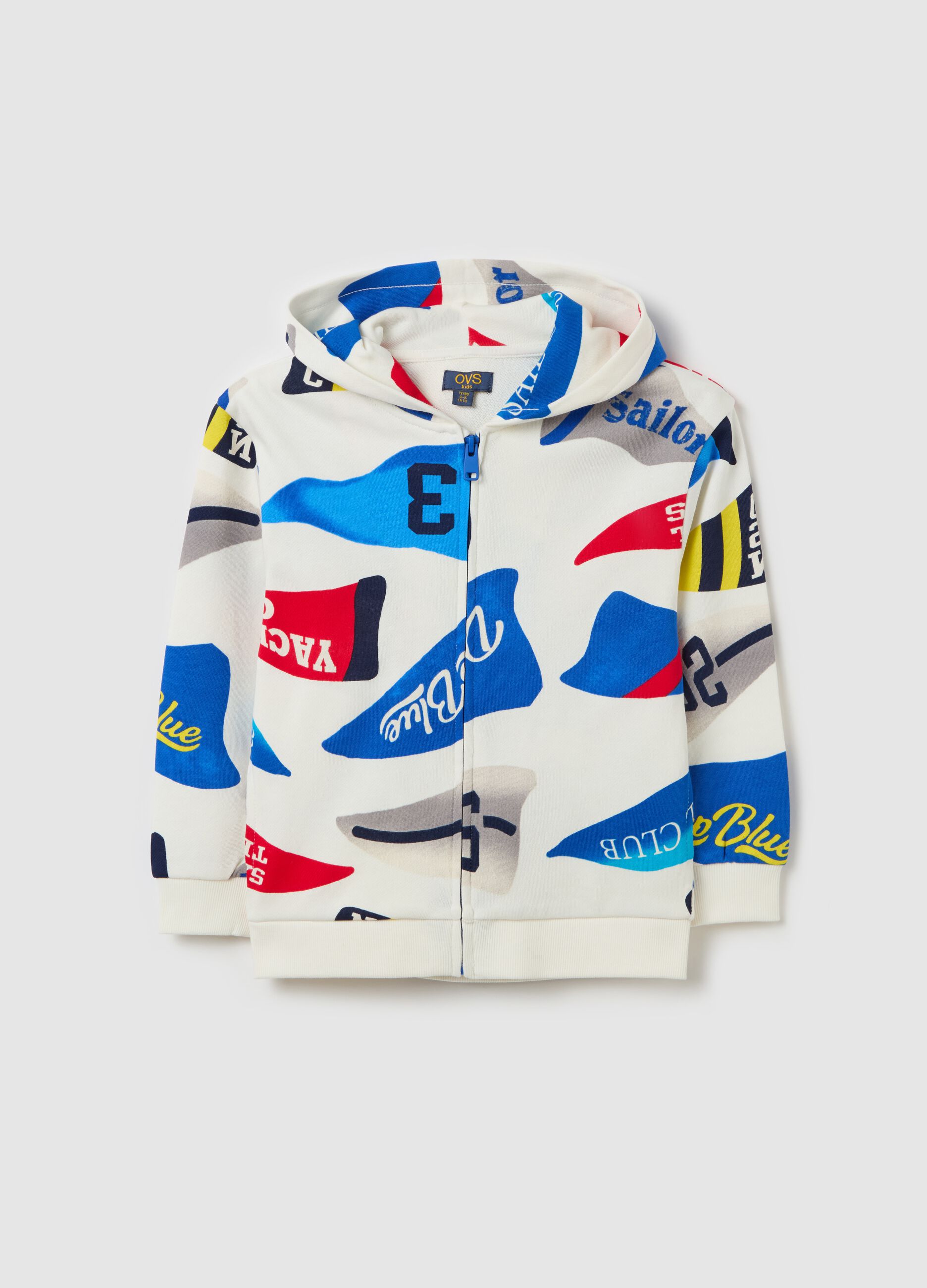 Full-zip hoodie with nautical print