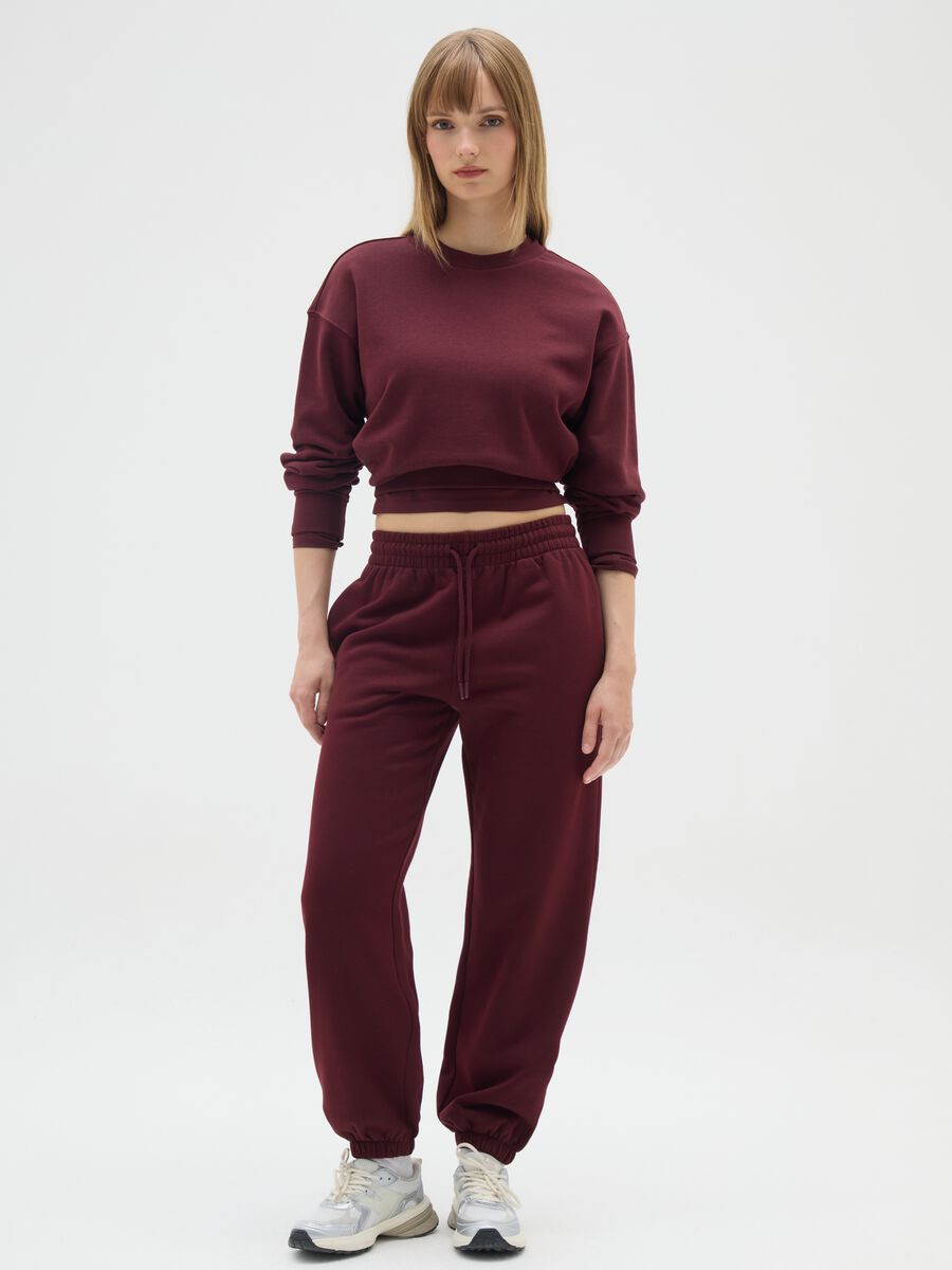 Burgundy cotton blend sweatshirt with regular fit_1