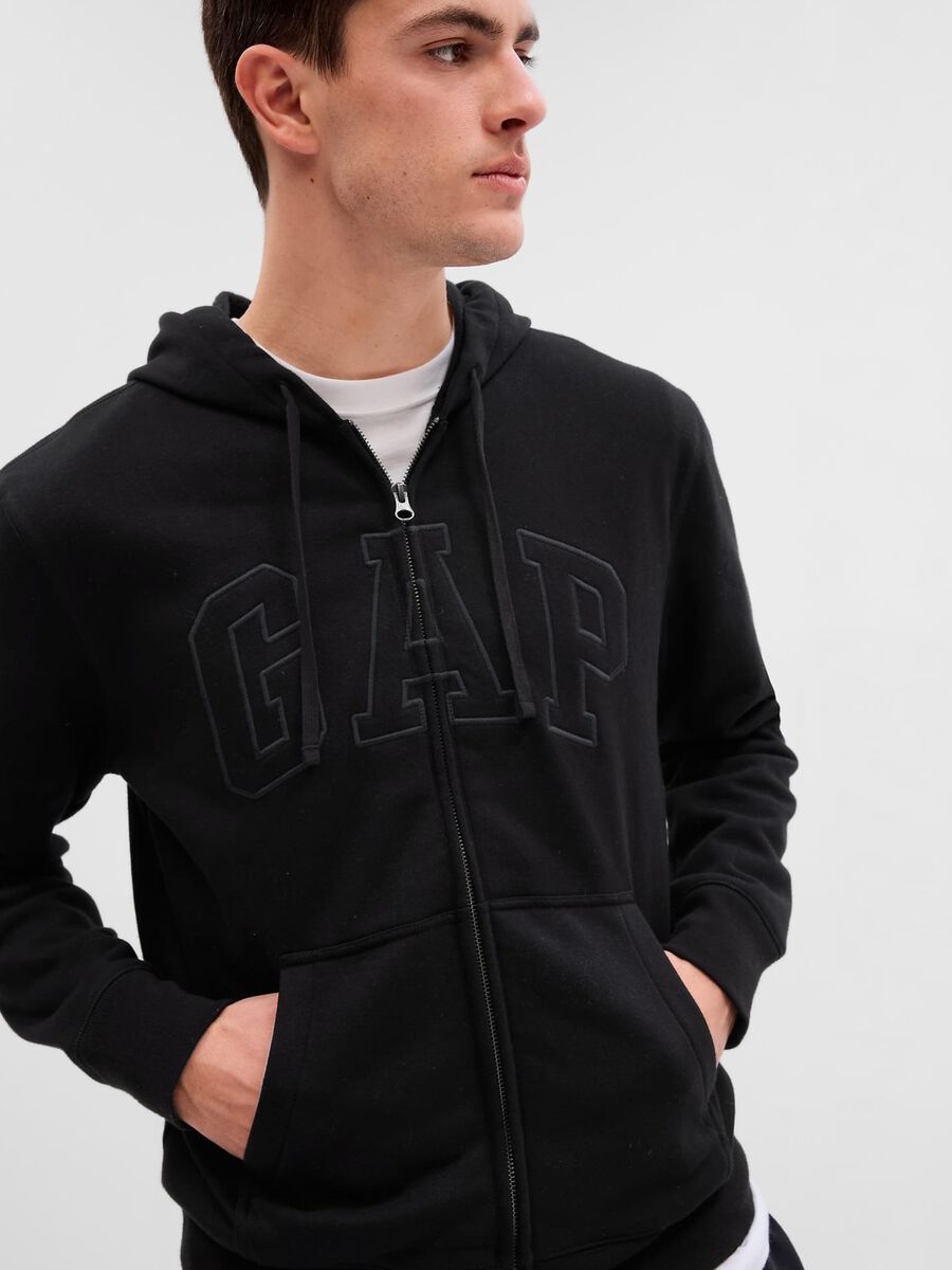 Full-zip sweatshirt in fleece with hood and embroidered logo_0