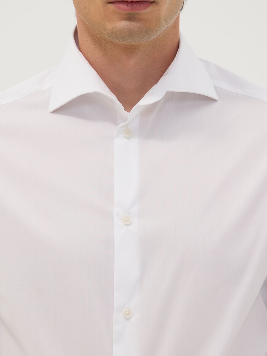 White stretch cotton poplin shirt with French collar, slim fit_1
