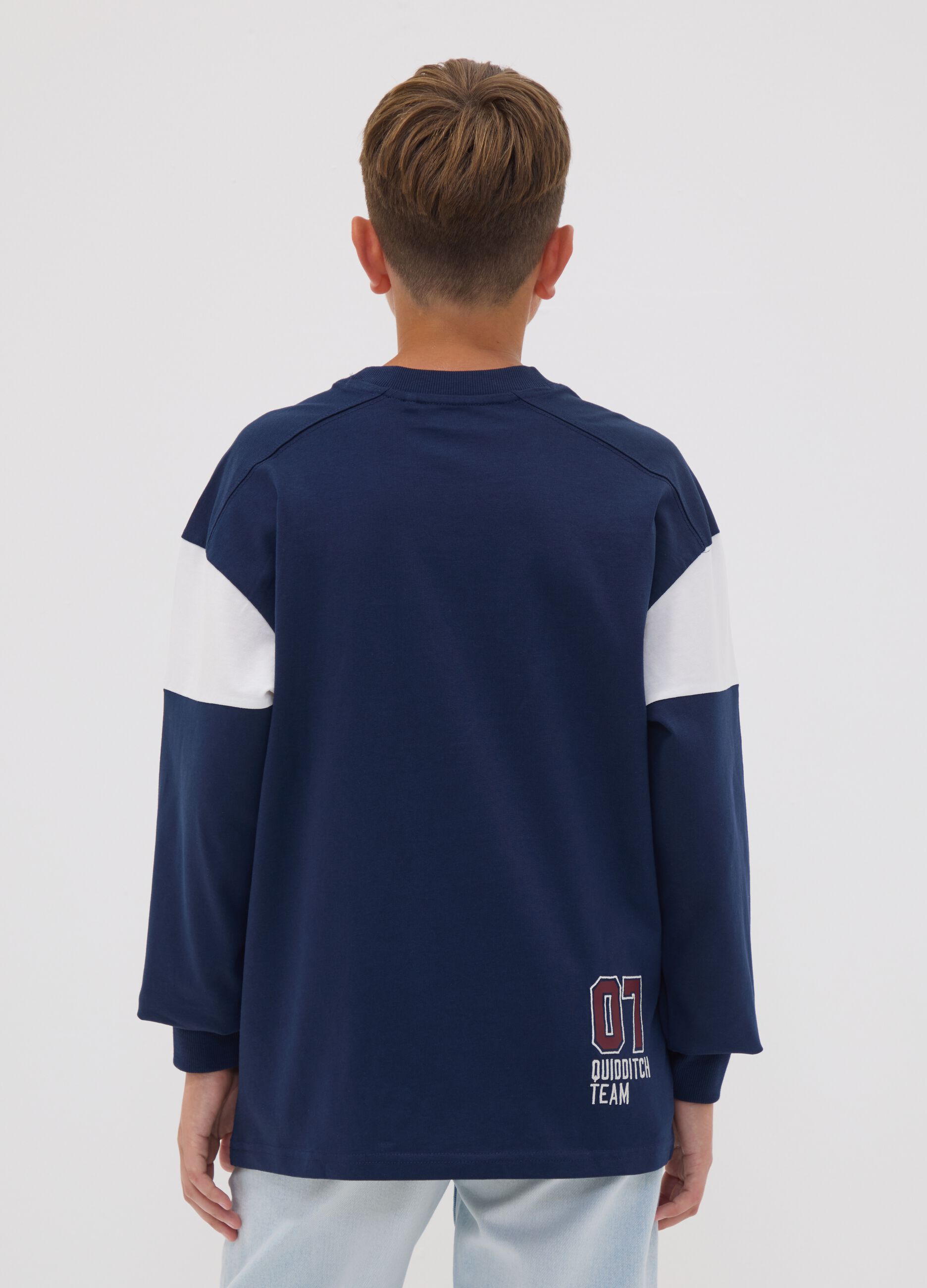Blue pure cotton crew-neck Harry Potter print T-shirt for boys