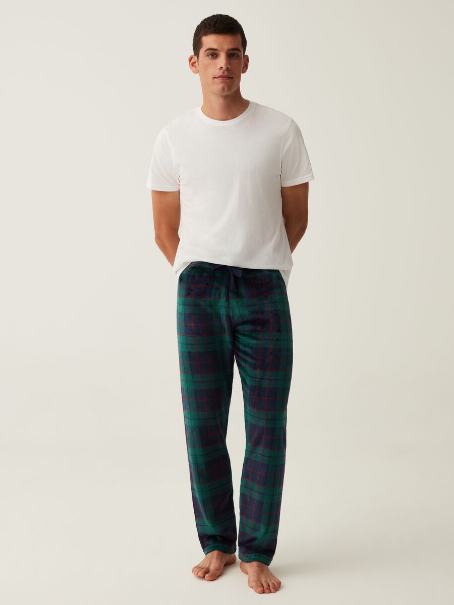 Pantalone pigiama in pile fantasia tartan_0