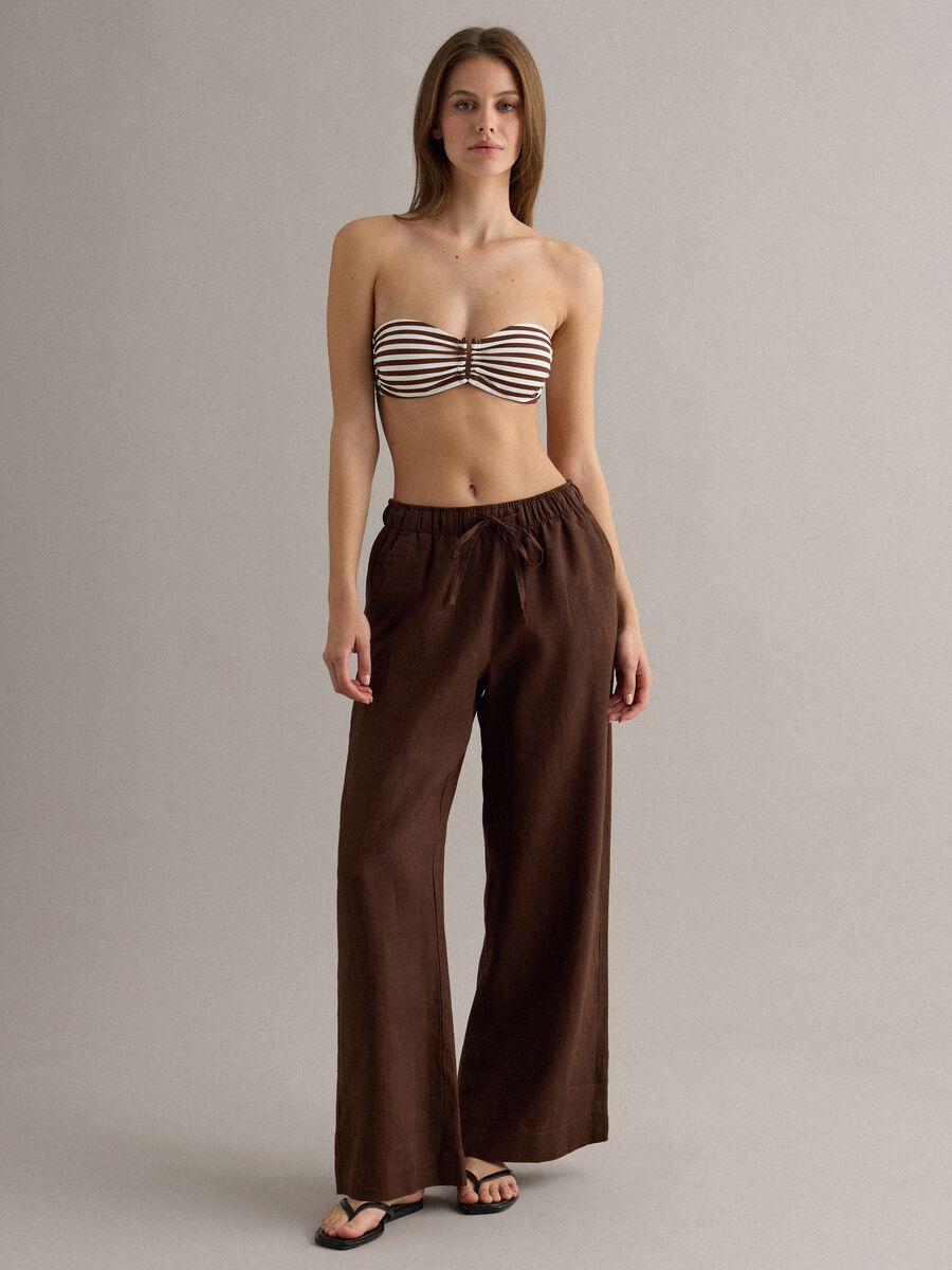 Brown bandeau bikini top in stretchy fabric_0