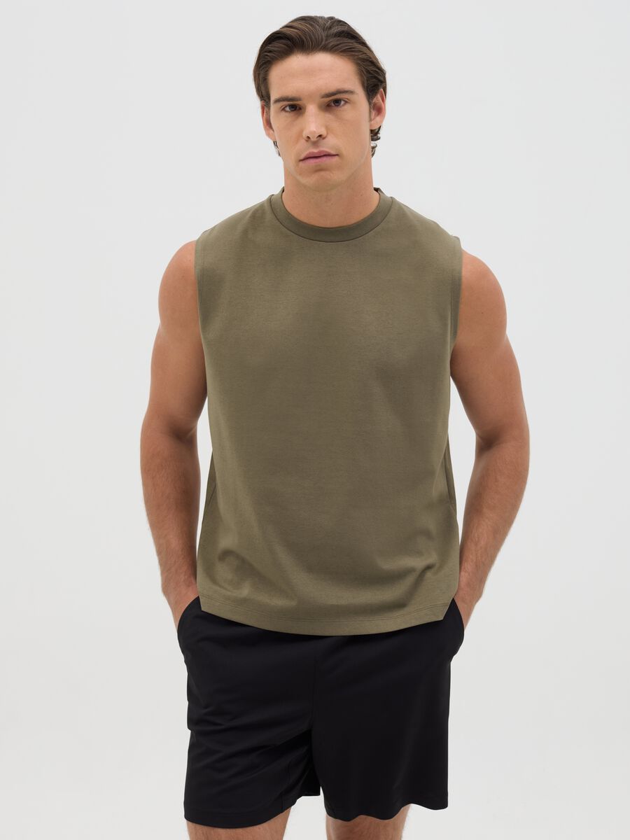 Men's Green Cotton Blend Relaxed Fit Tank Top_0