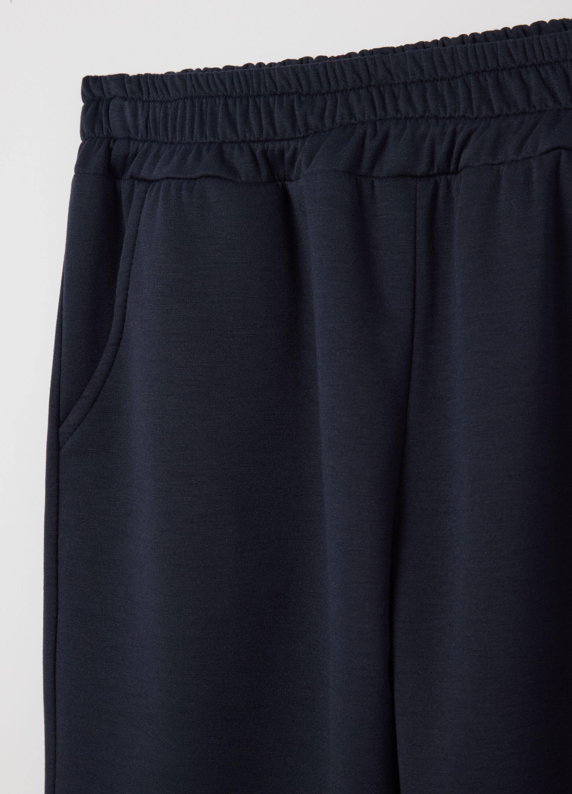 Blue cropped-fit trousers in stretch viscose blend