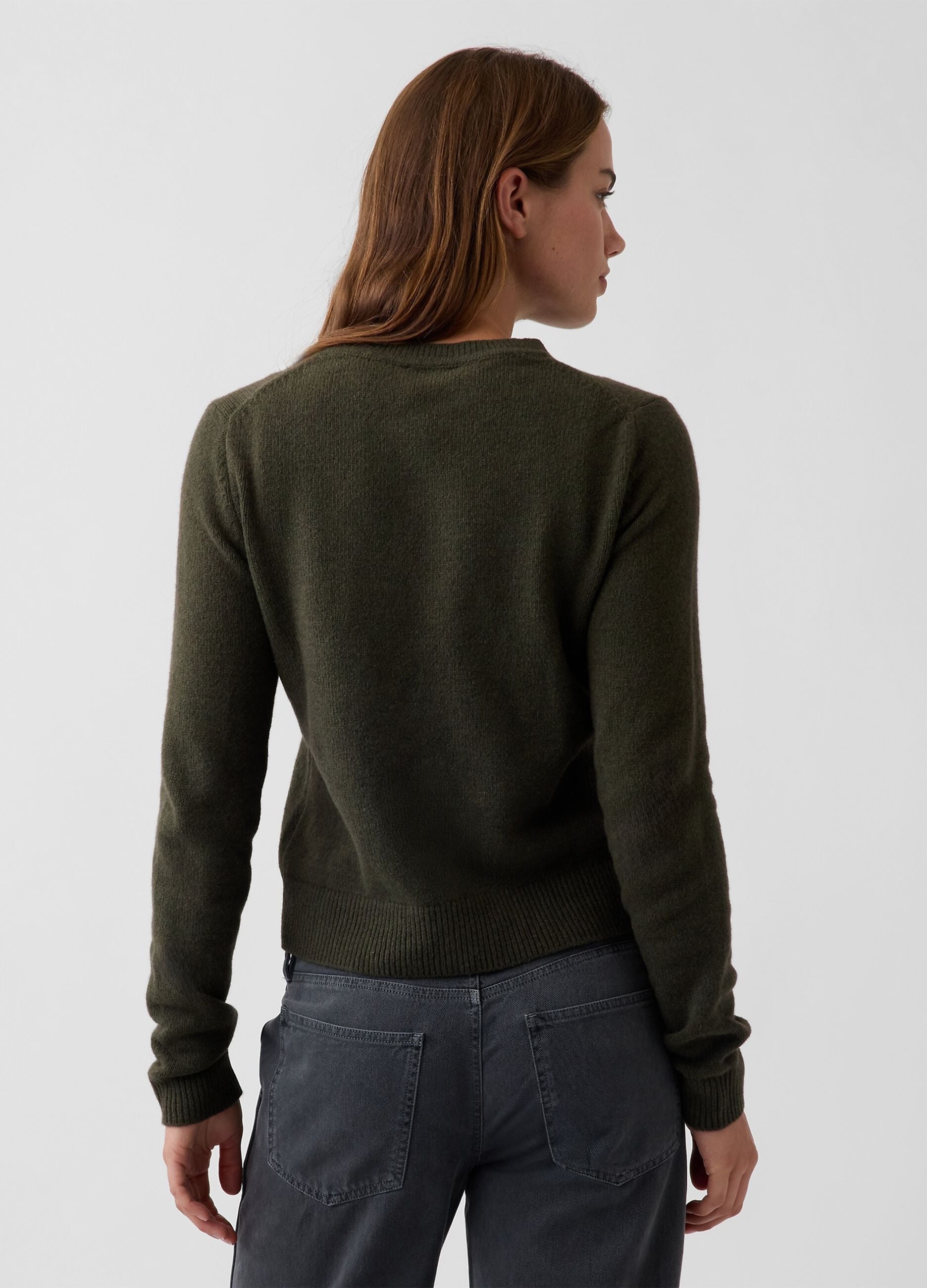 Dark green cotton-blend crew-neck jumper