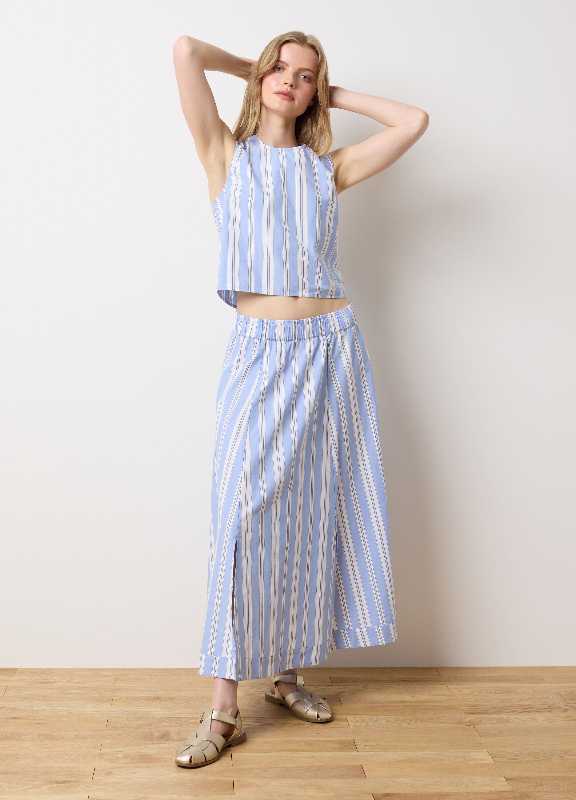 Ladies' midi skirt in pure multicolour cotton