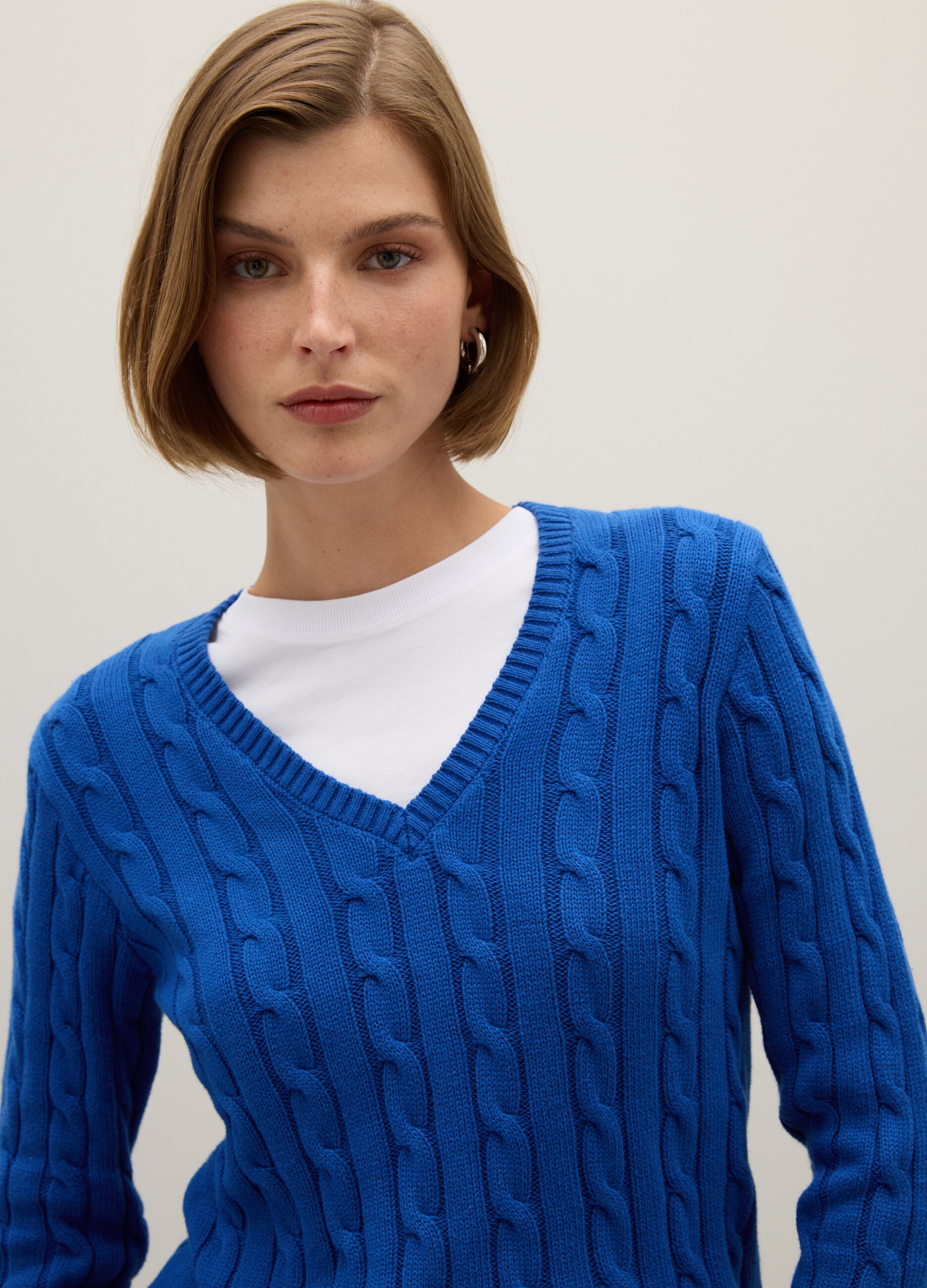Maglione in puro cotone blu regular fit