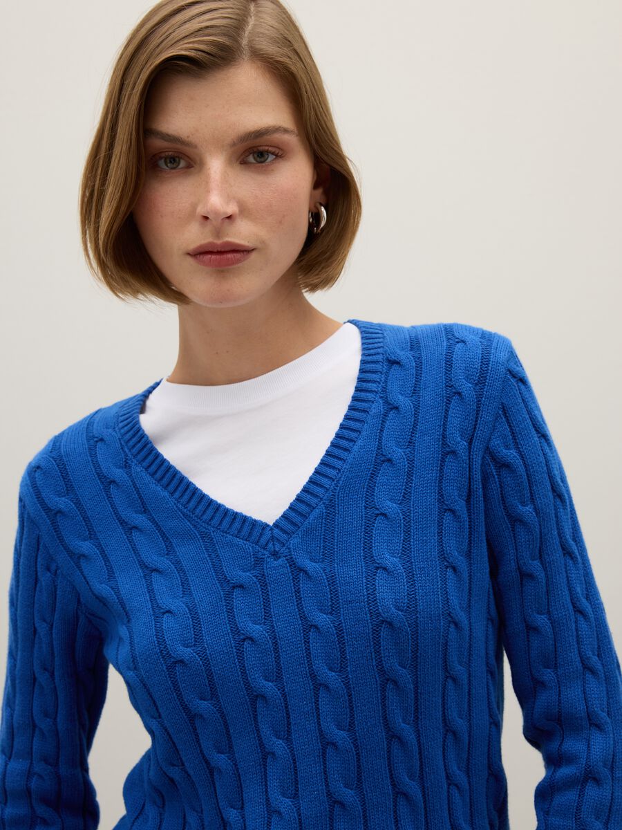 Maglione in puro cotone blu regular fit_3