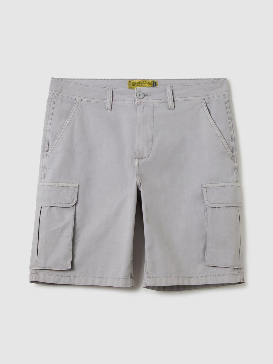 Men's grey stretch cotton regular fit bermuda shorts_4
