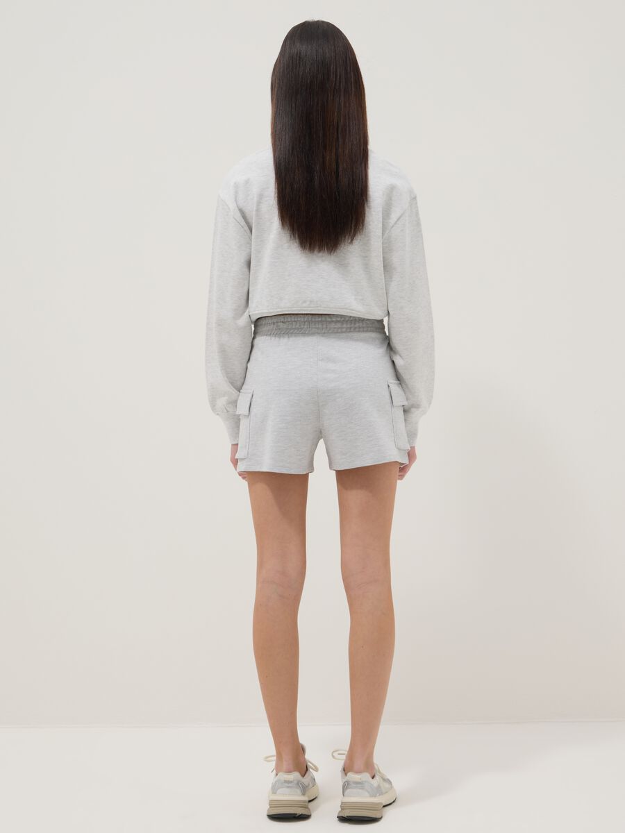 Grey cotton blend cargo shorts for girls relaxed fit_1