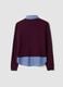 Purple viscose and wool-blend jumper with V-neck and shirt insert_6
