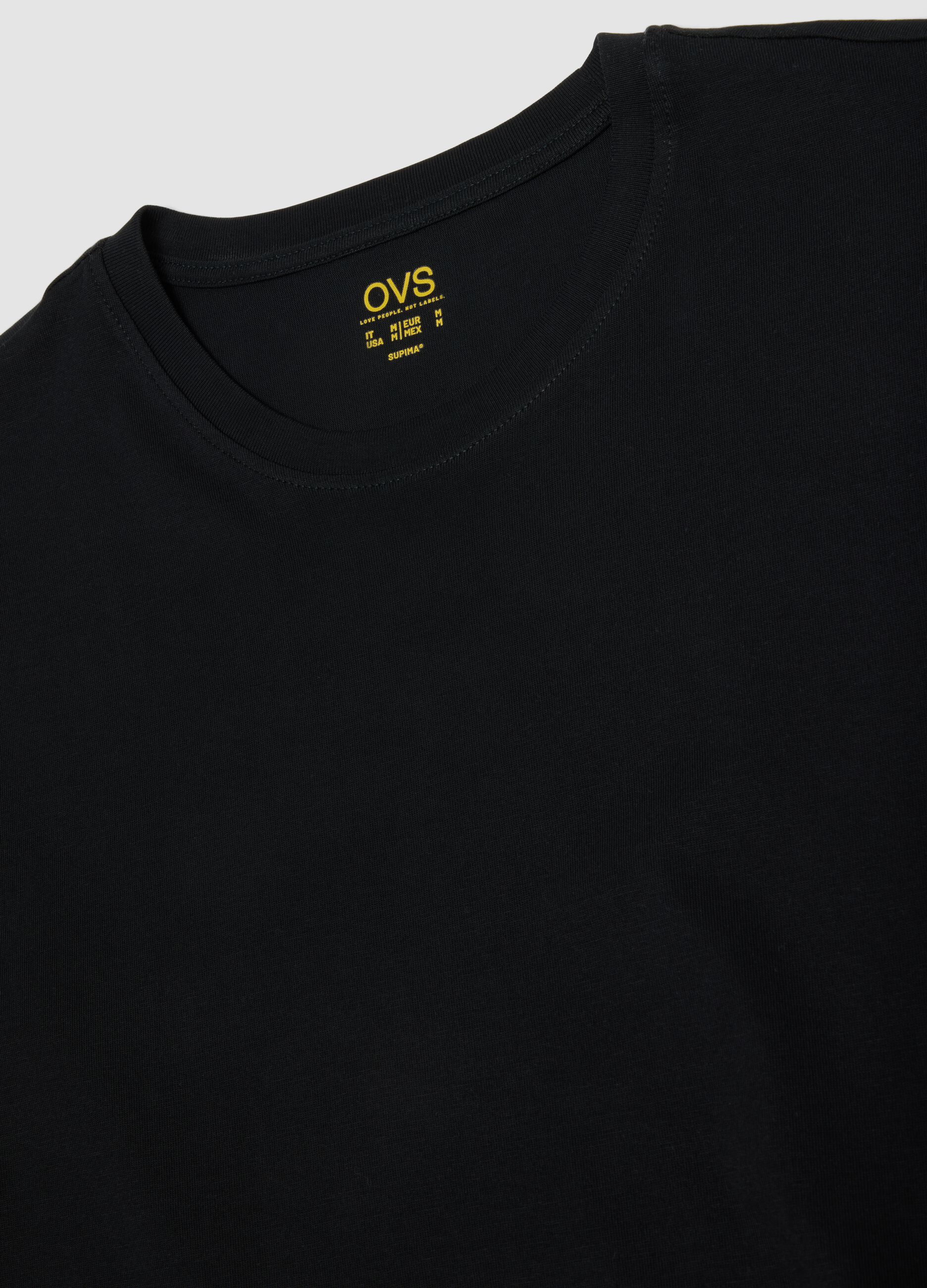 Black crew-neck T-shirt in pure Supima cotton, regular fit
