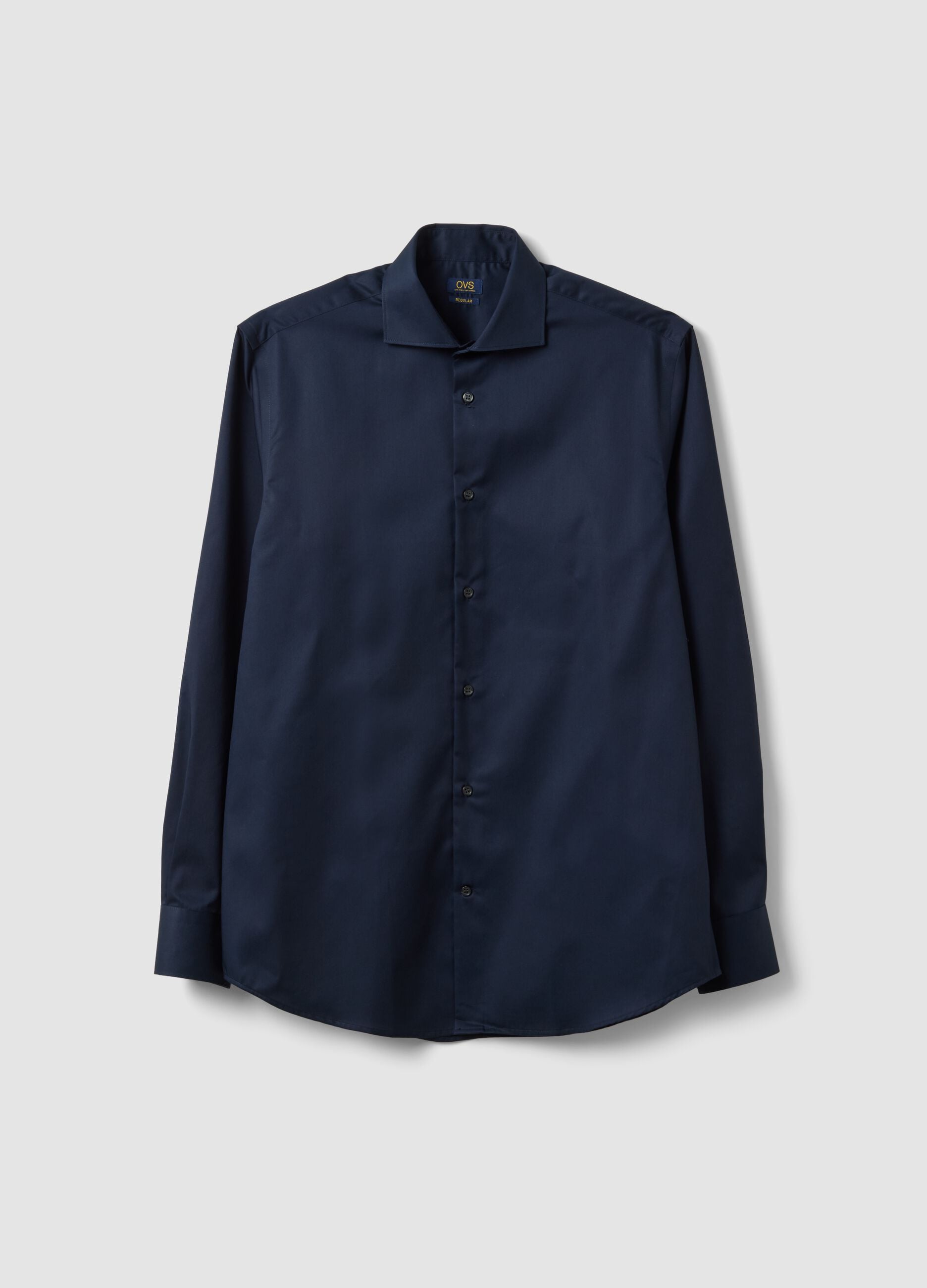 Blue pure cotton shirt with classic collar, regular fit, non-iron