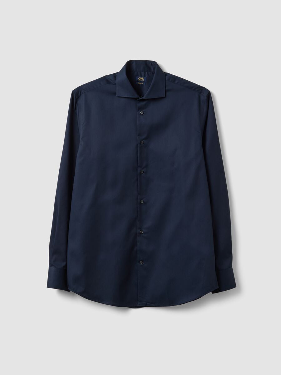 Blue pure cotton shirt with classic collar, regular fit, non-iron_4