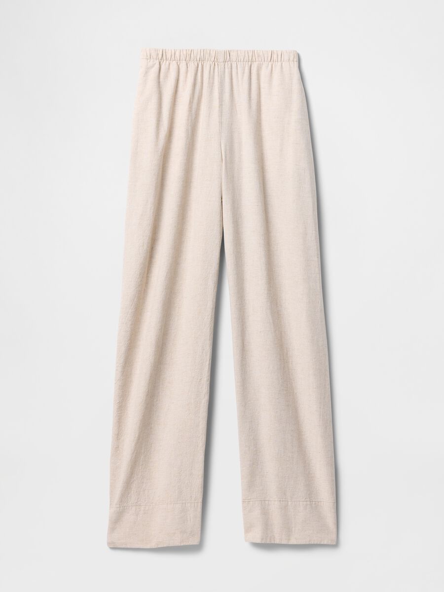 Beige wide-leg trousers in linen and viscose_6