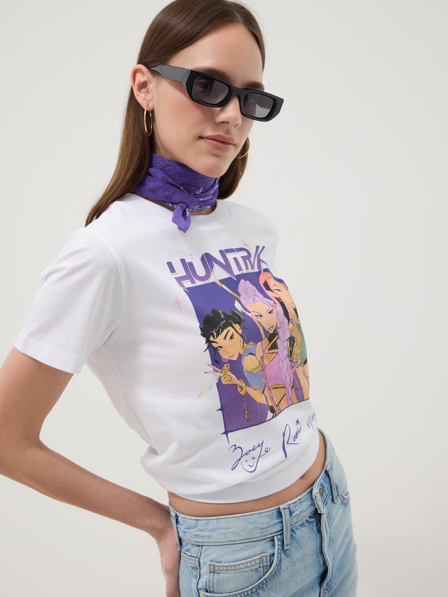 T-shirt in puro cotone bianca regular fit con stampa K-Pop Demon Hunters_0
