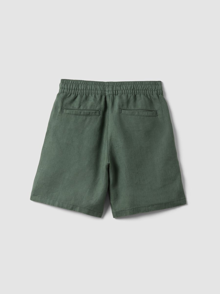 Shorts cargo in puro lino verdi da bambino baggy fit_4