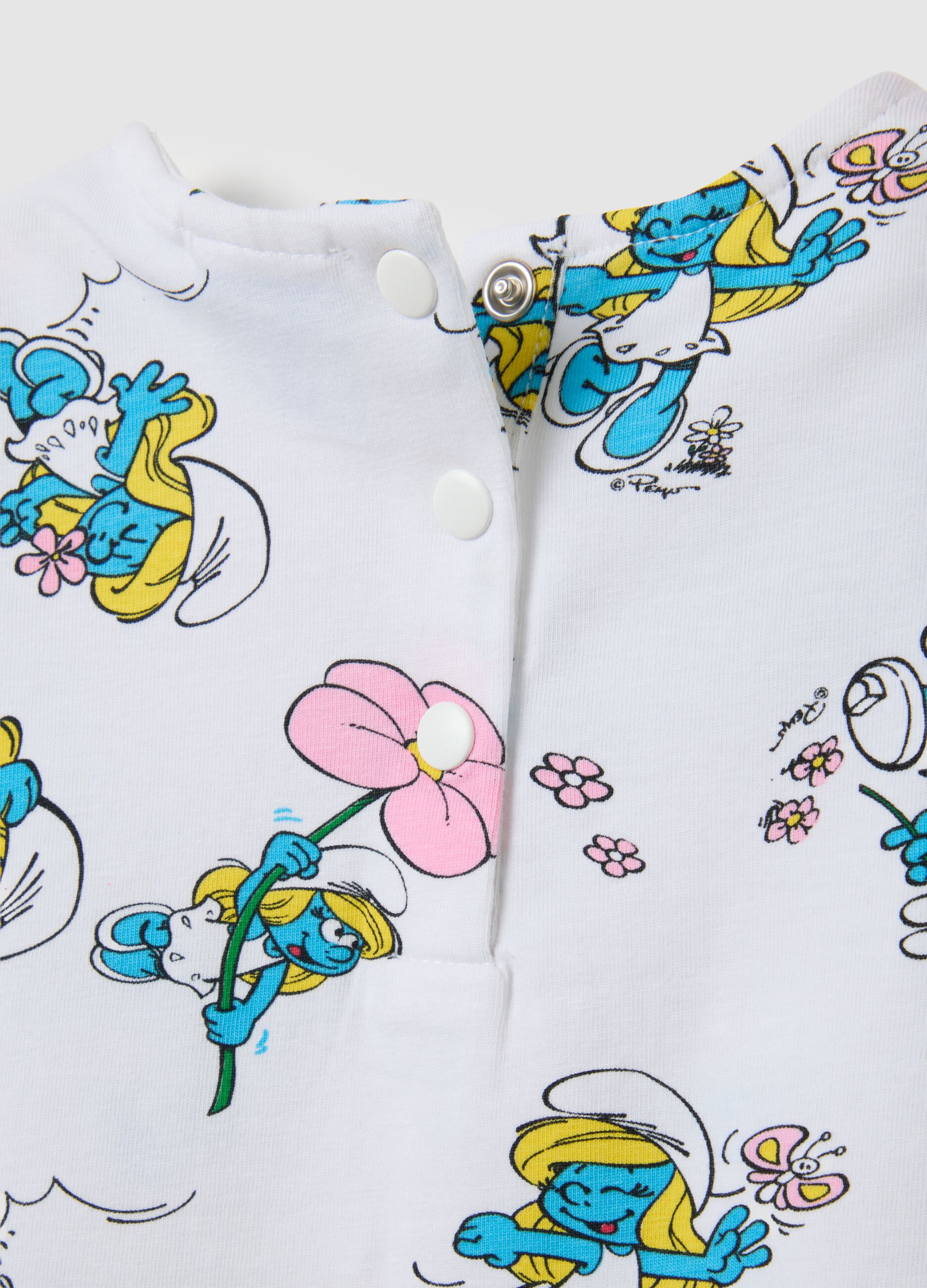 Girls' multicolour cotton regular fit T-shirt with Smurfs print