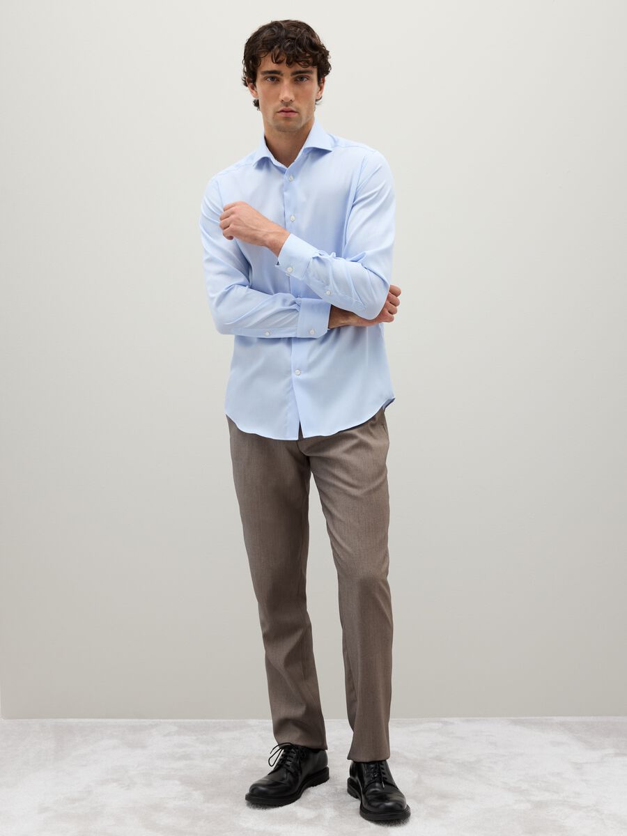 Slim fit long-sleeve blue cotton shirt_1