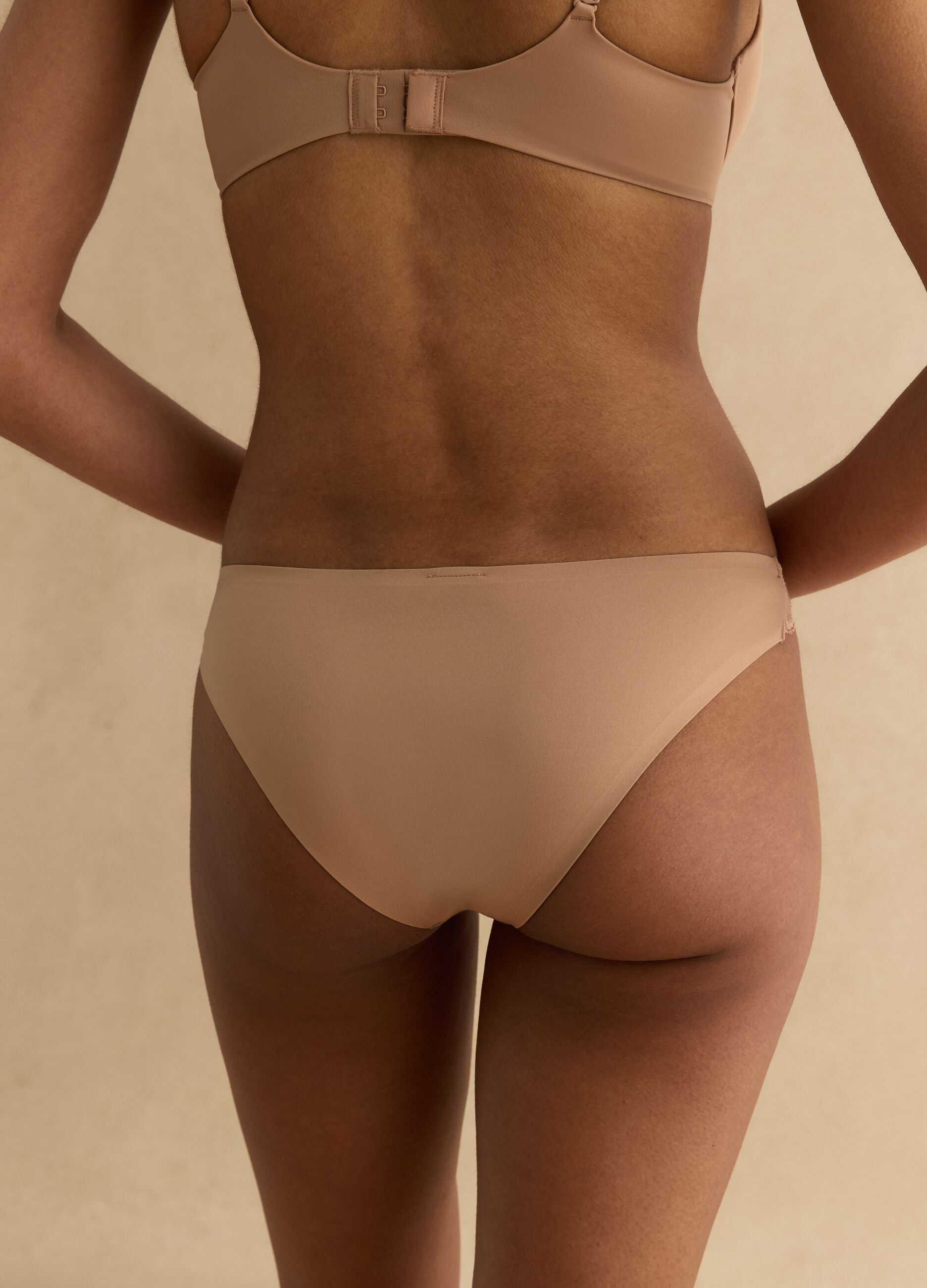 Beige microfibre regular fit briefs with lace details