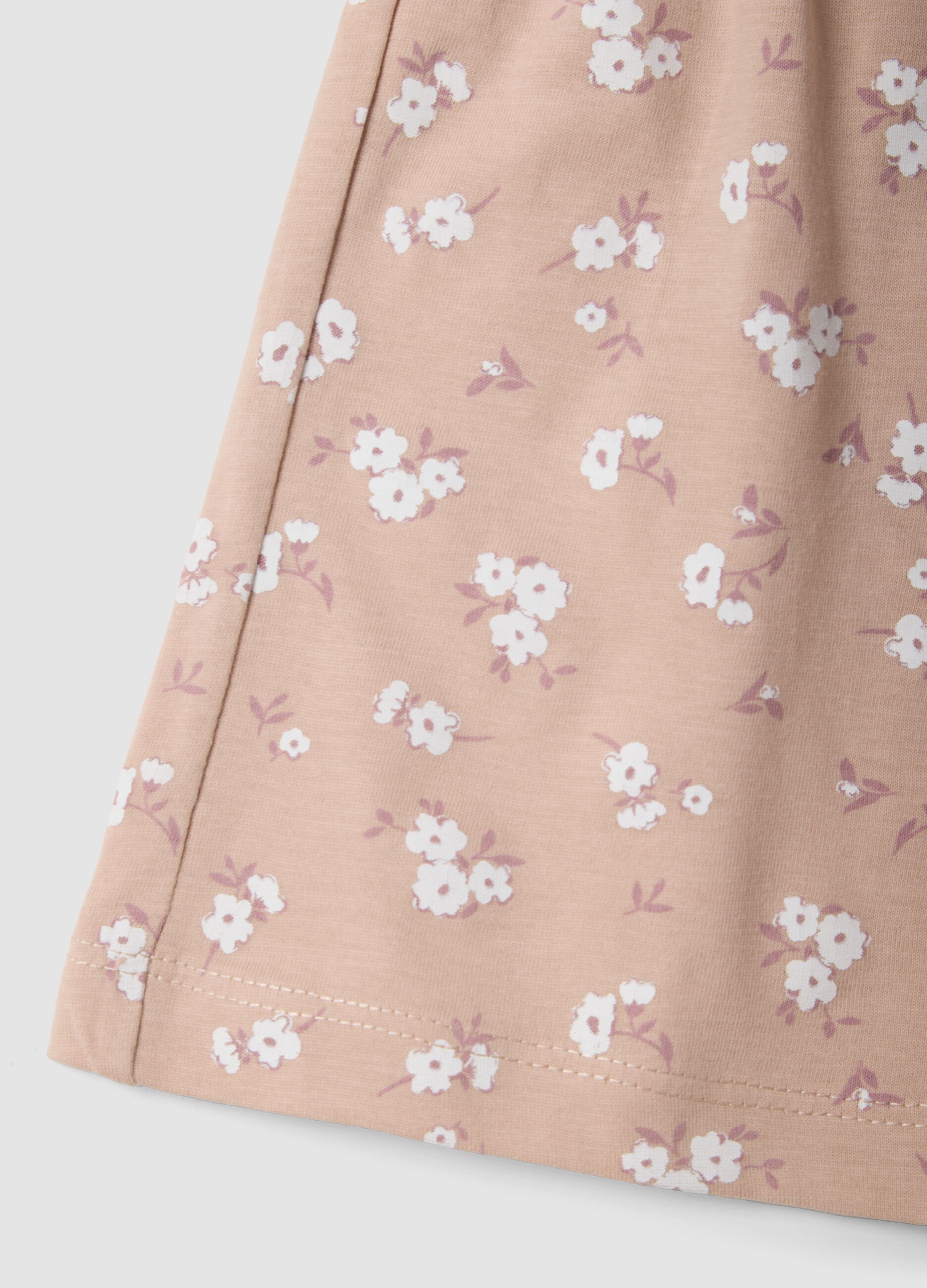 Girls' beige pure cotton shorts with floral print