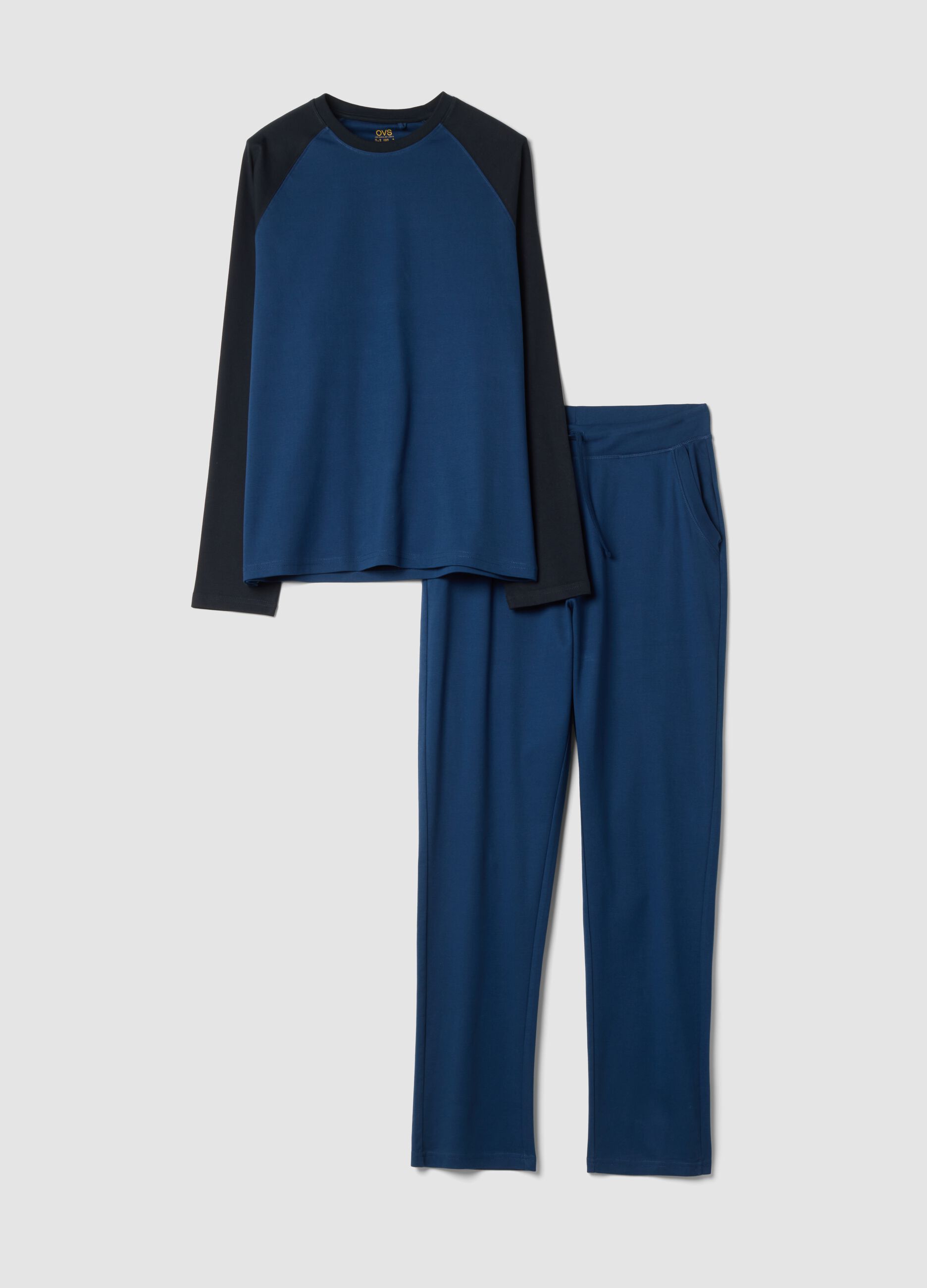 Pigiama blu navy in puro cotone organico con girocollo