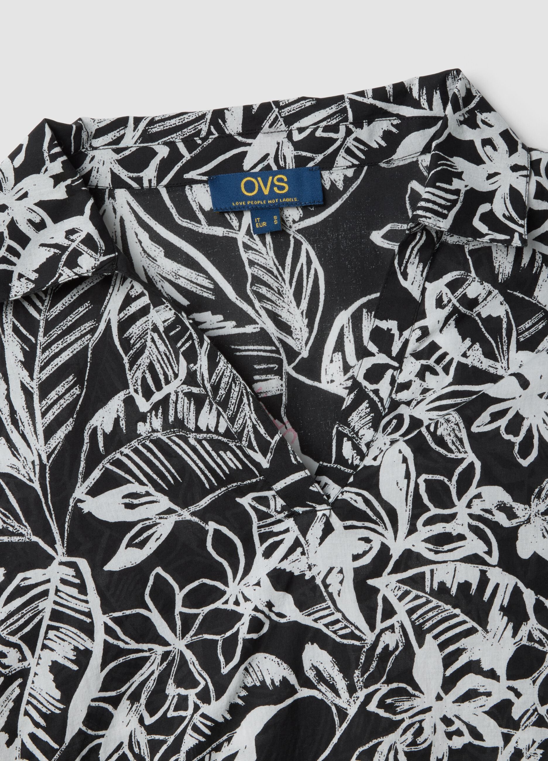 Pure cotton multicolour floral print V-neck shirt