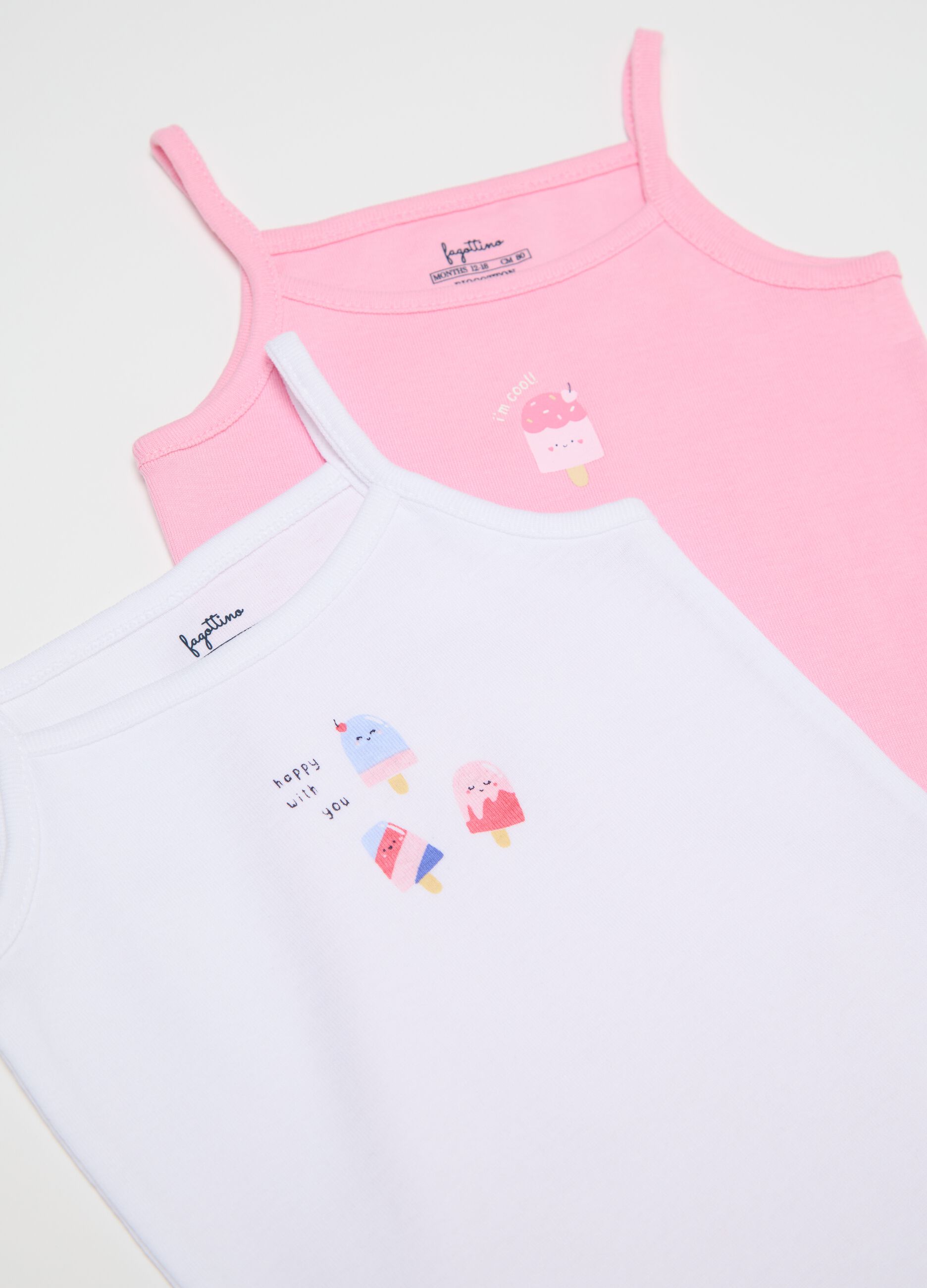 Tripack body bianco e rosa in cotone bio con stampa