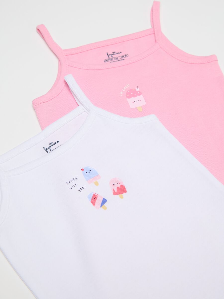 Three-pack white and pink bodysuits in organic cotton with print_2