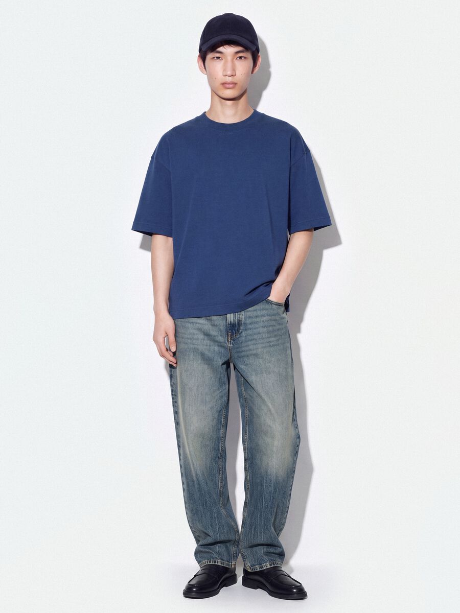 Blue crew-neck pure cotton boxy-fit T-shirt_1