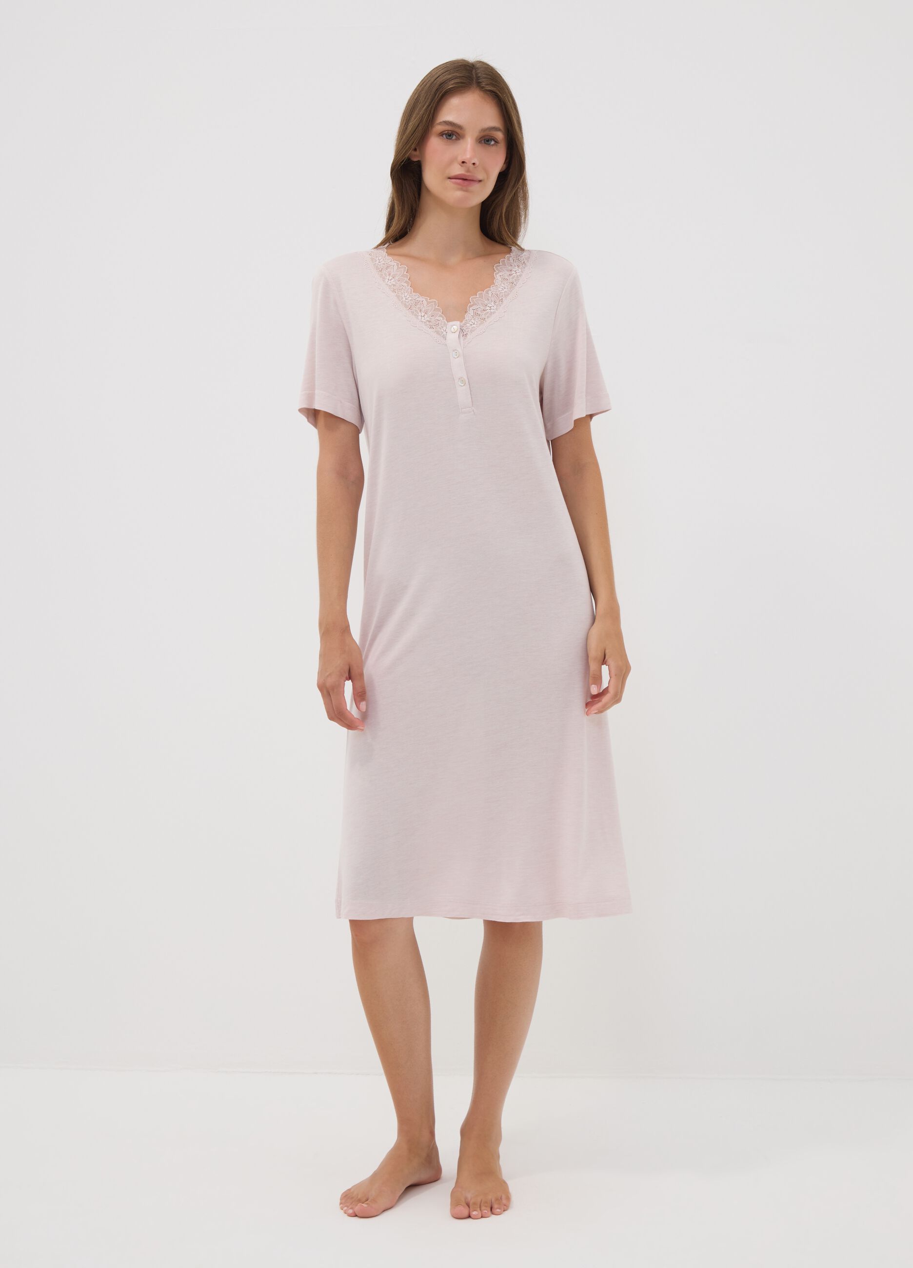 Pink pure viscose V-neck nightdress
