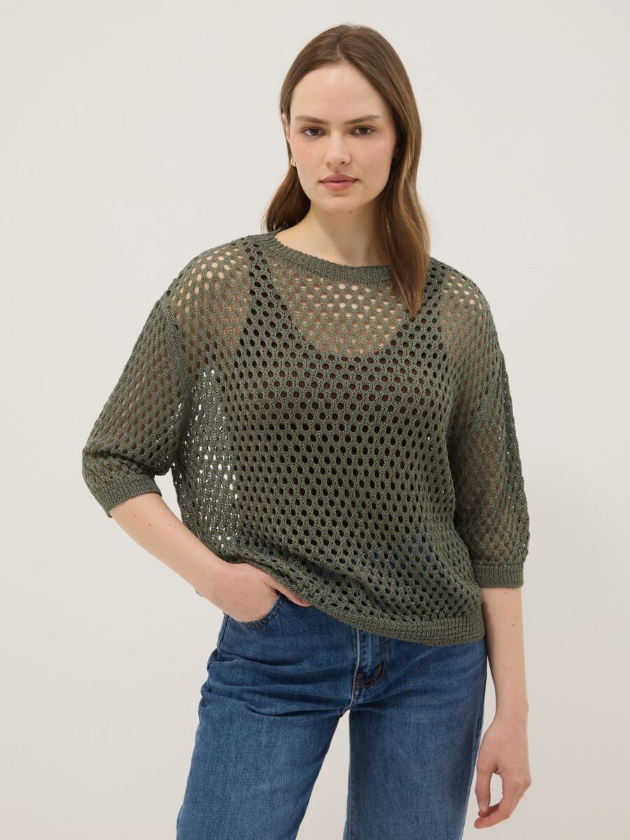 Green open-knit mesh top_0