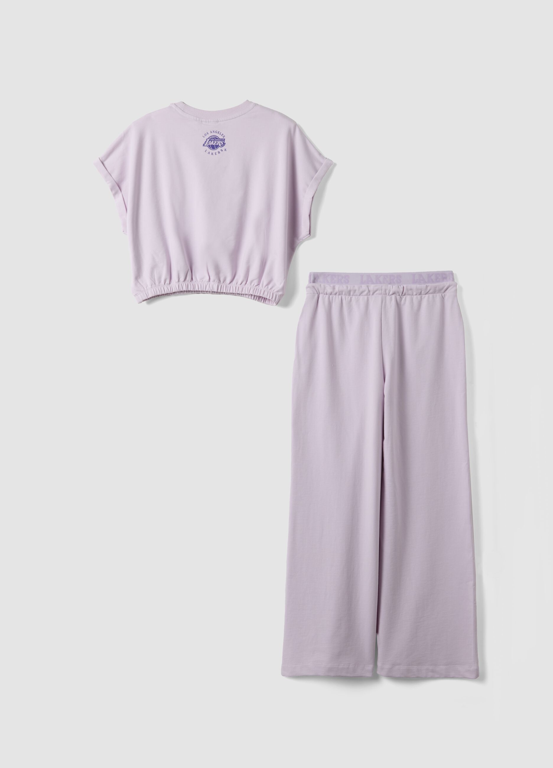 Jogging set viola in cotone elasticizzato con stampa Lakers da ragazza regular fit