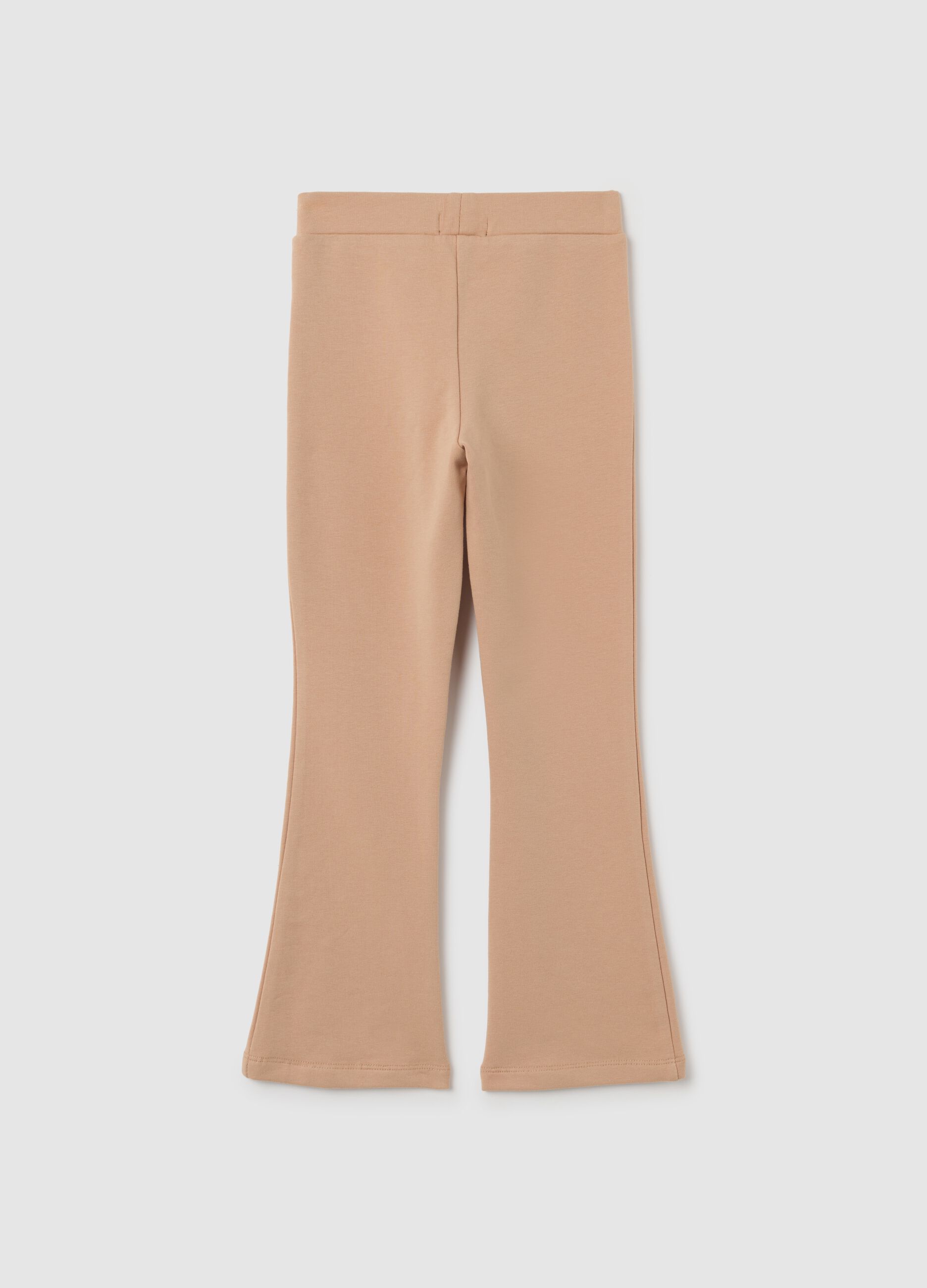 Girls' beige cotton flare leggings