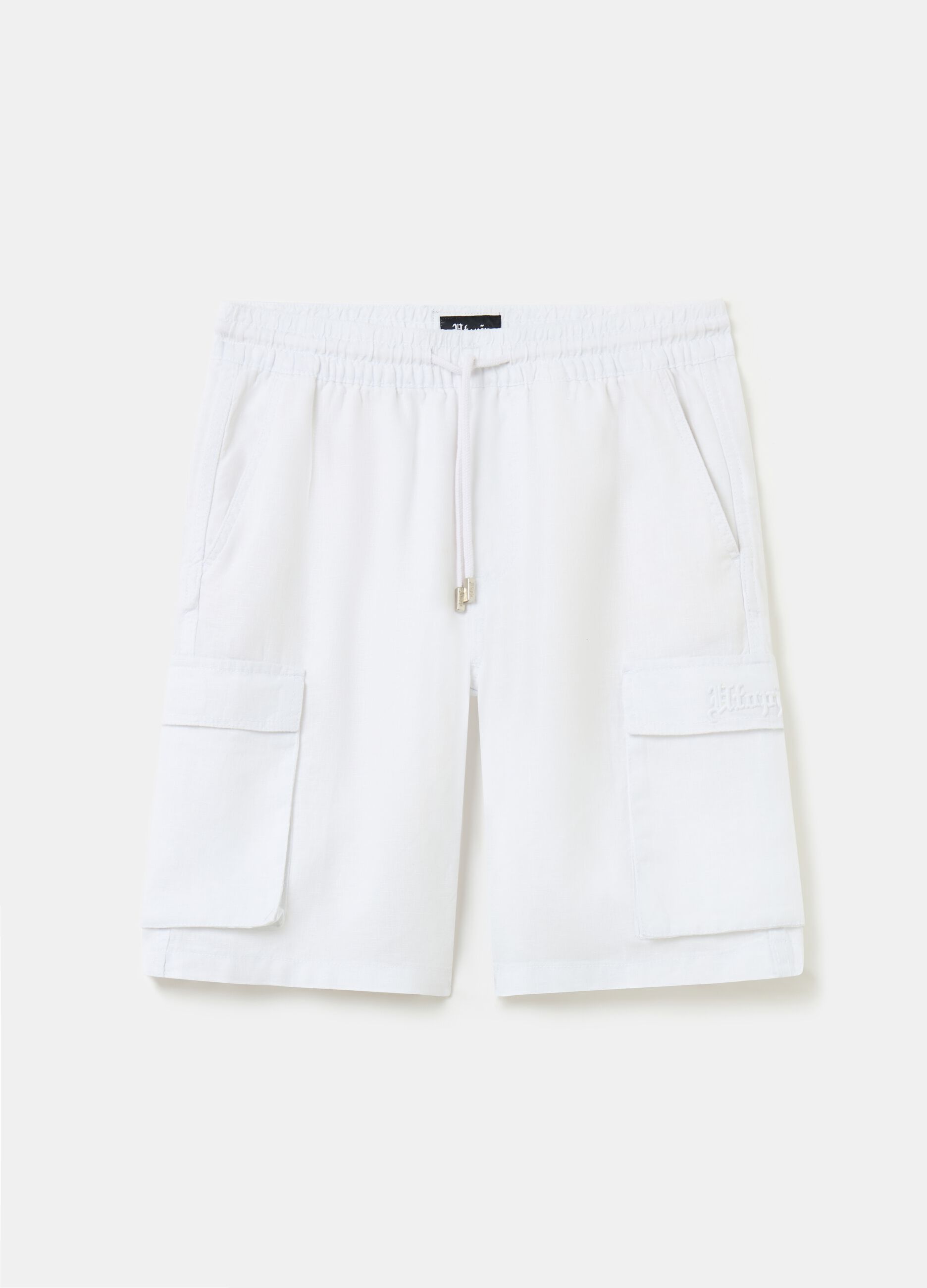 100% Linen Cargo Shorts White